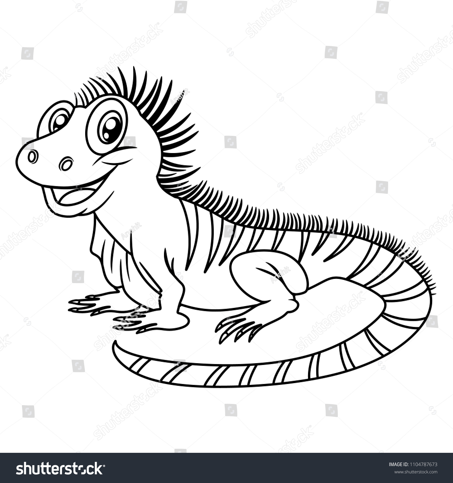 Black White Vector Illustration Happy Iguana Stock Vector Royalty Free 1104787673