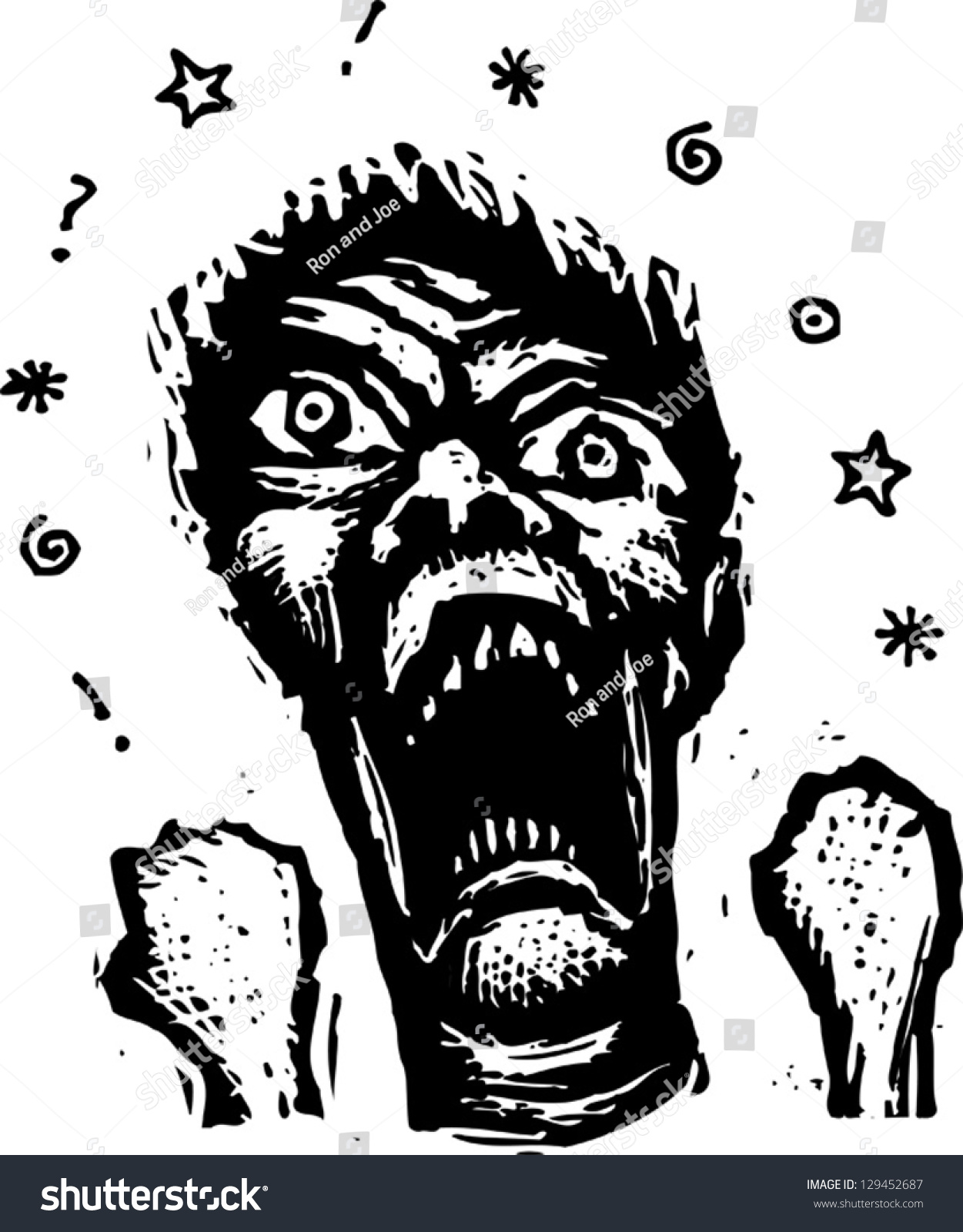 Black And White Vector Illustration Of An Angry Mad Man - 129452687 ...