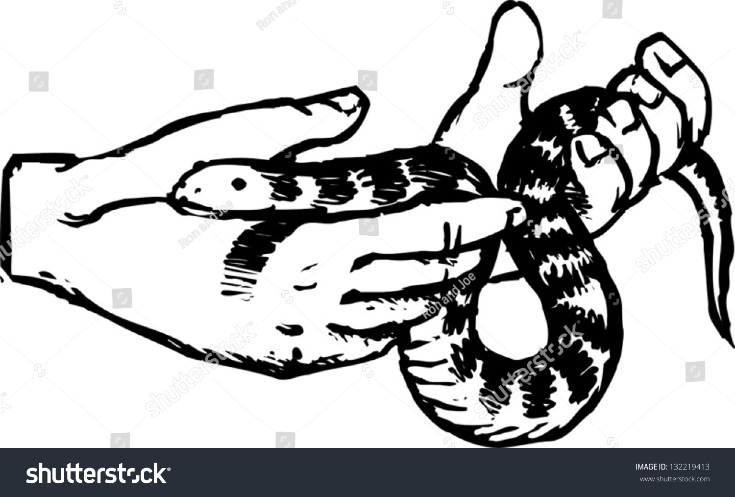 Black And White Vector Illustration Of Hands Holding Snake - 132219413 ...