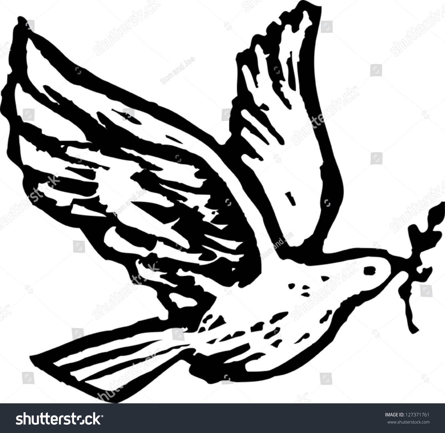 聖霊鳩とオリーブの枝の白黒のベクターイラスト のベクター画像素材 ロイヤリティフリー