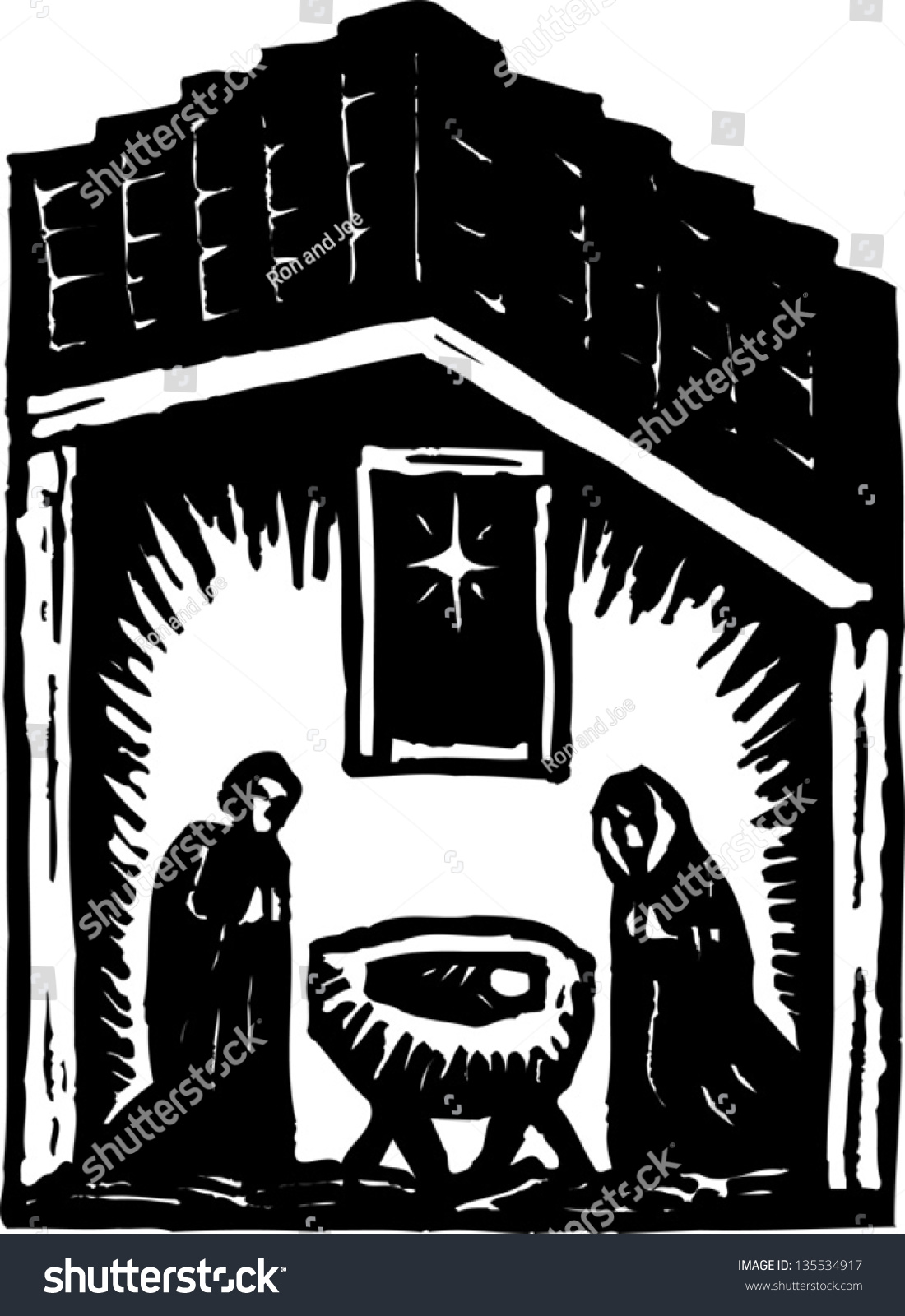 Black White Vector Illustration Nativity Scene Stock Vector 135534917 ...
