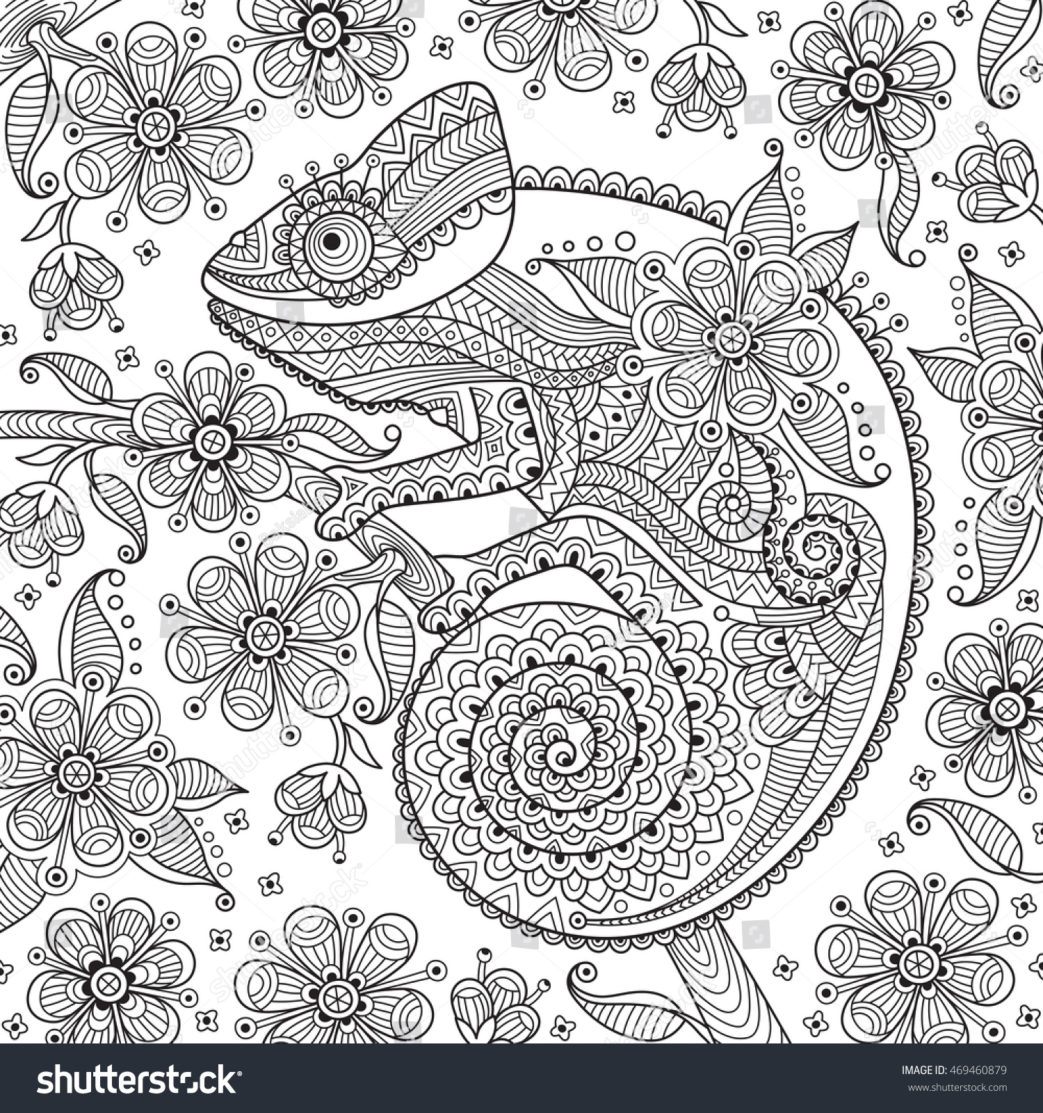 Black White Vector Illustration Chameleon Ethnic Stock Vector 469460879 ...