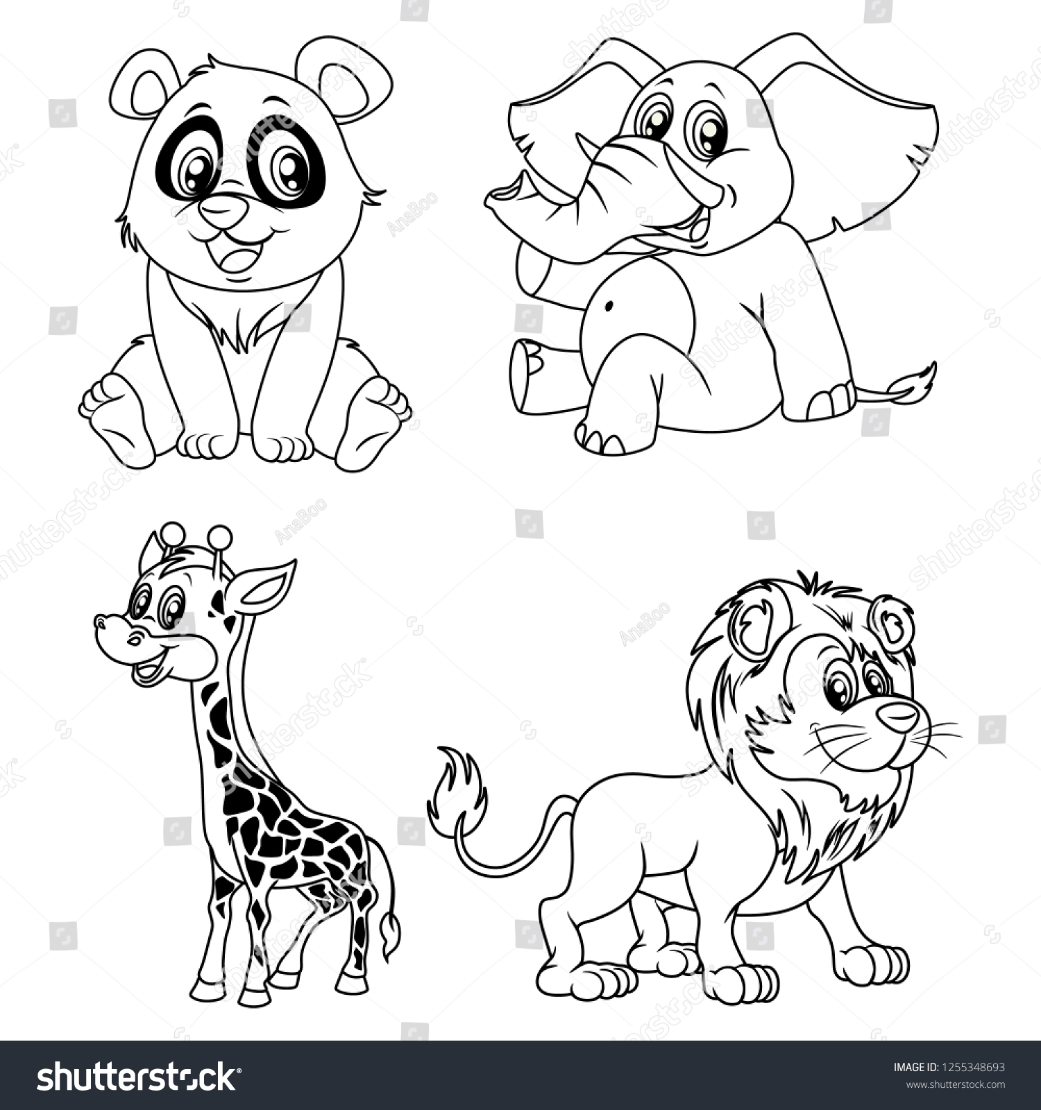 Black White Vector Illustrations Happy Panda Stock Vector (Royalty Free ...