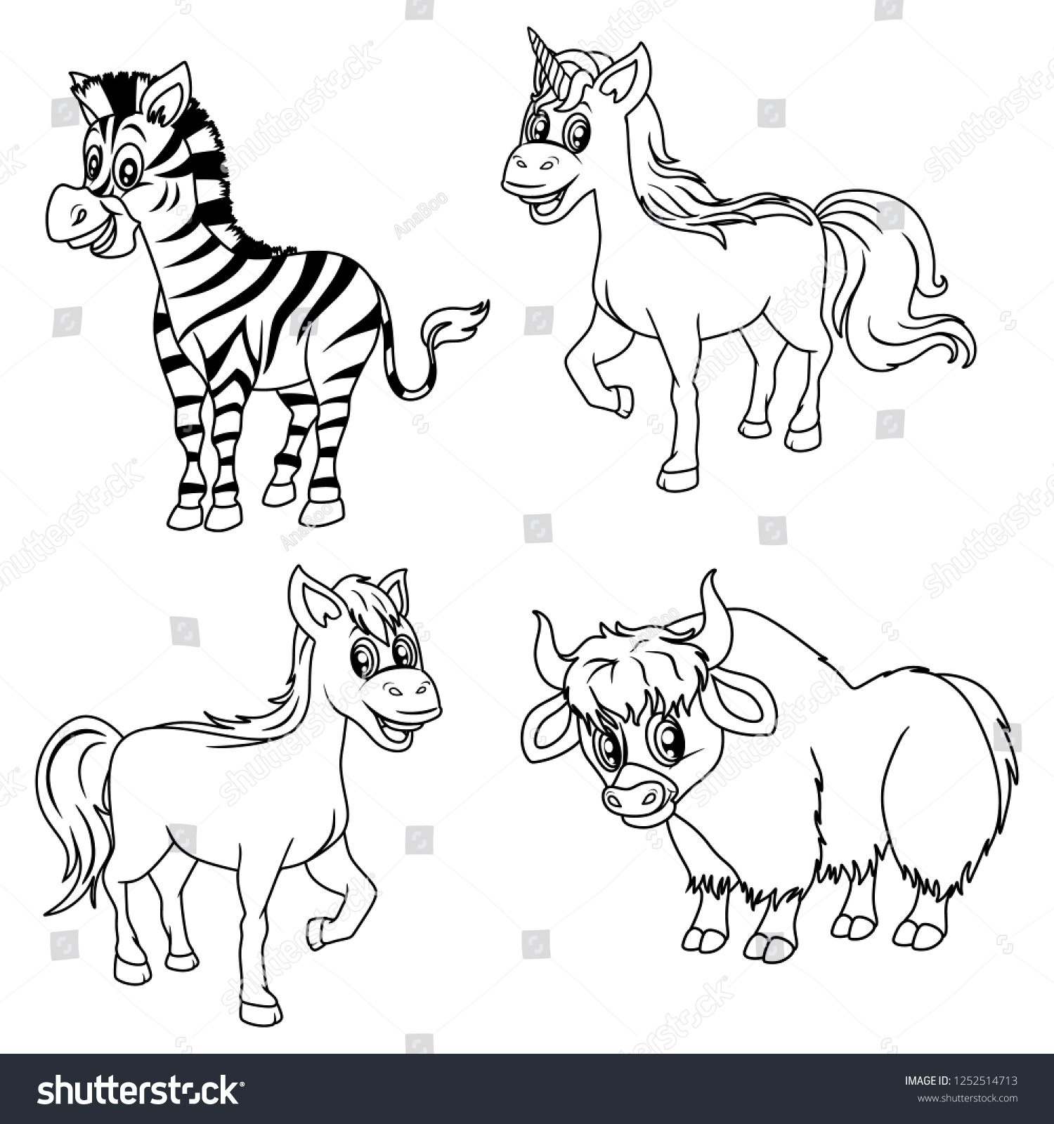 Black White Vector Illustrations Happy Zebra Stock Vector Royalty ...