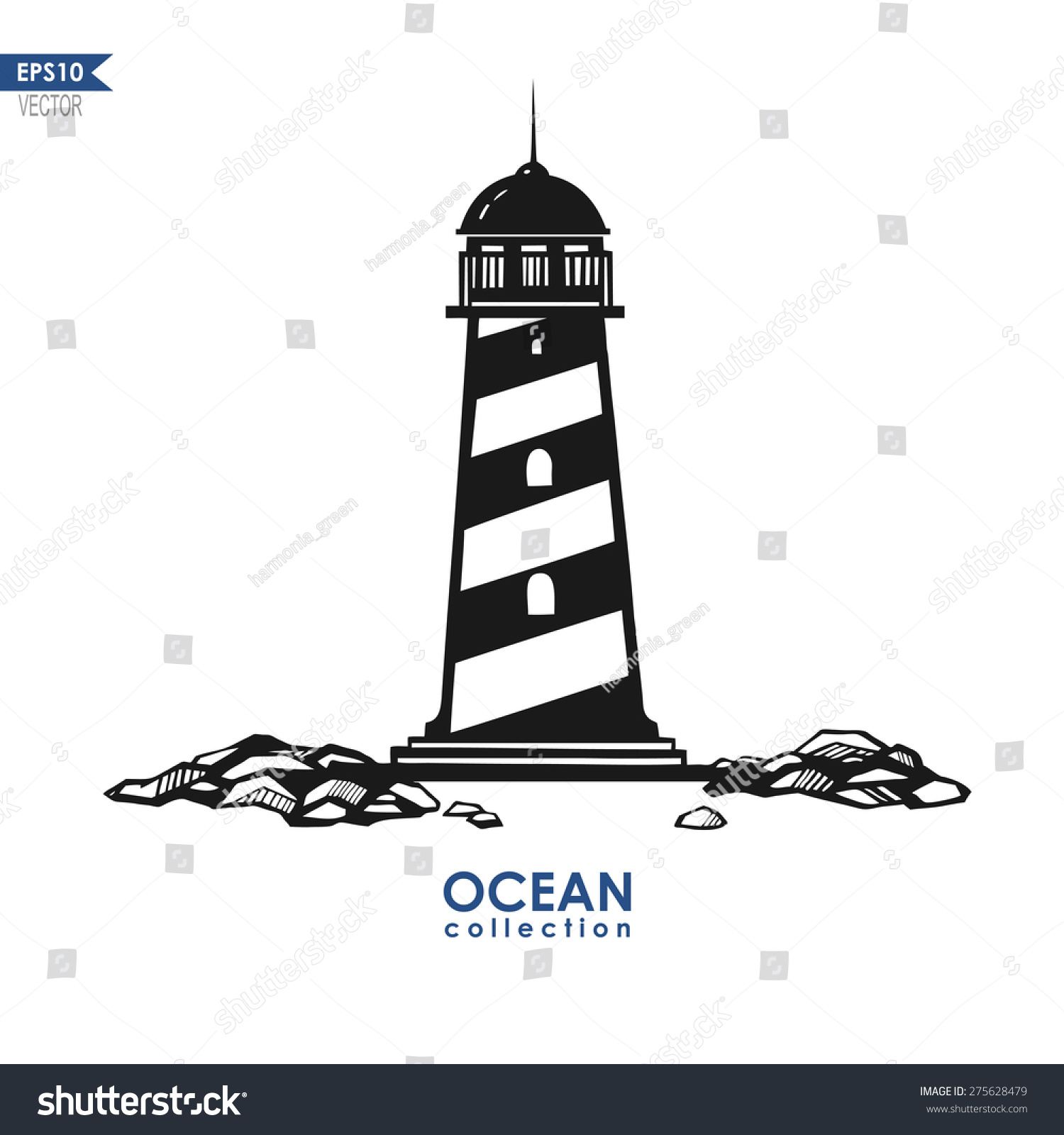 Black And White Vector Lighthouse, HandDrawn Lighthouse, Isolated On