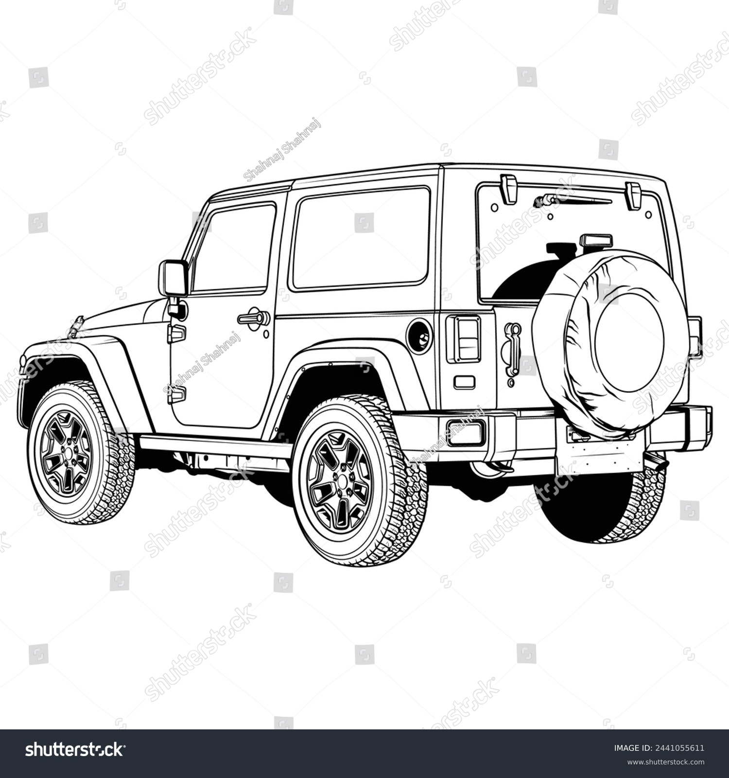 SVG of black and white vector off road car drawing sketch, 4x4 car, suv svg
