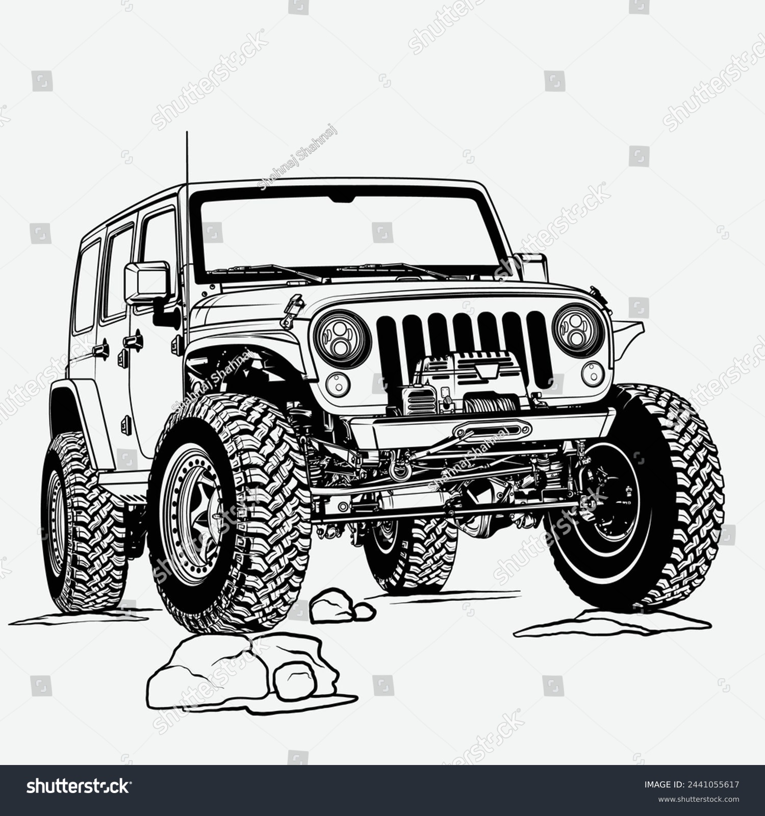 SVG of black and white vector off road car drawing sketch, 4x4, suv svg