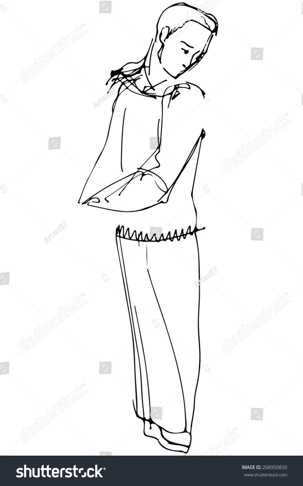 Black White Vector Sketch Man Looking Stock Vector (Royalty Free) 268950830