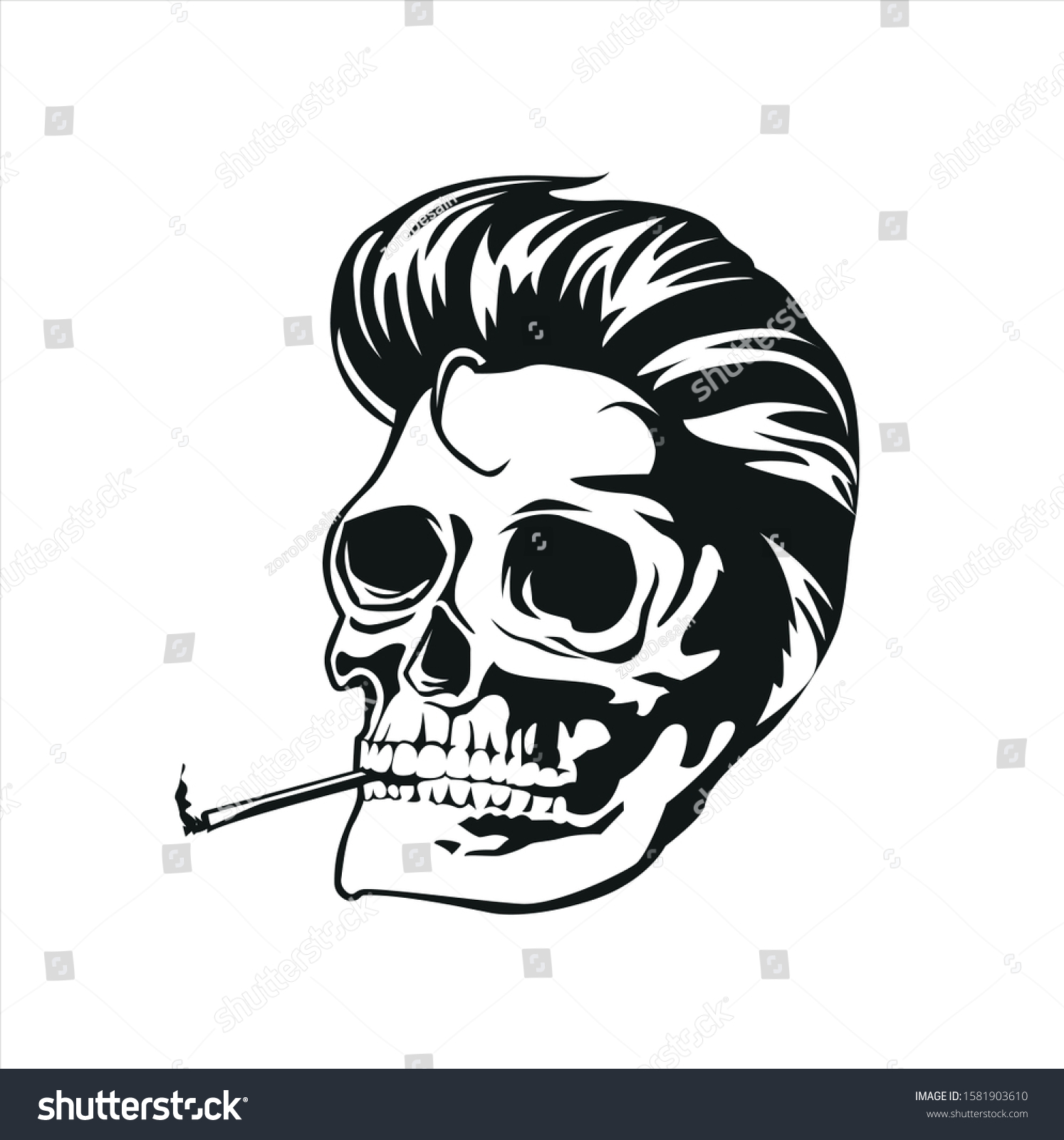 Black White Vector Skull Smoking Stock Vector (Royalty Free) 1581903610