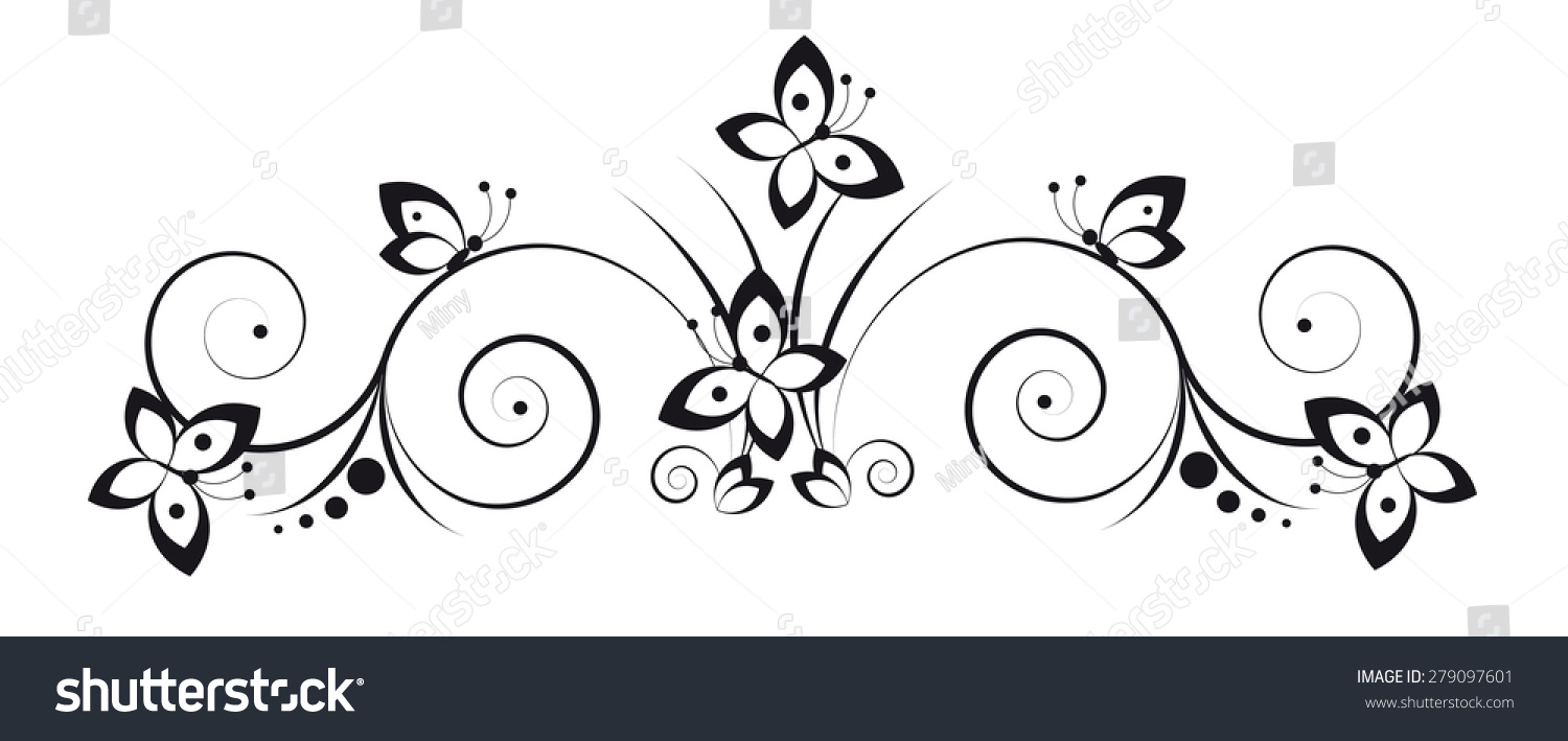 Gambar Black White Vignette Graphic Style Butterflies Stock Vector