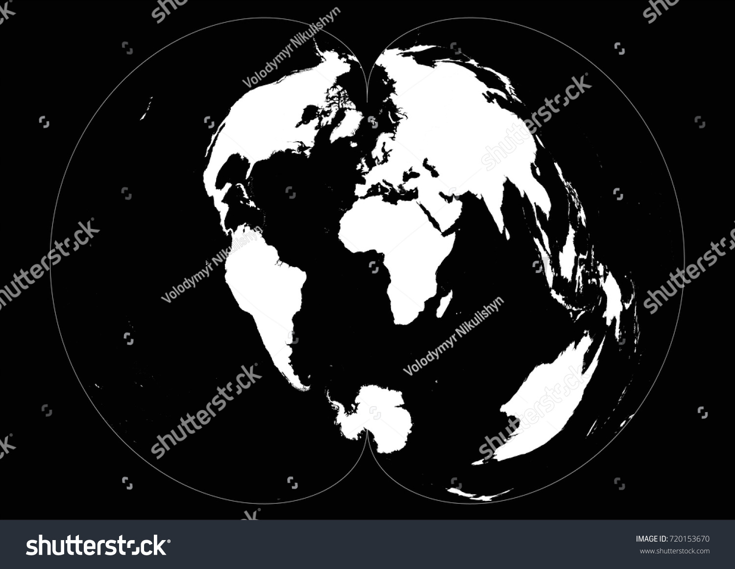 Black White World Polyconic Projection Stock Vector (Royalty Free ...