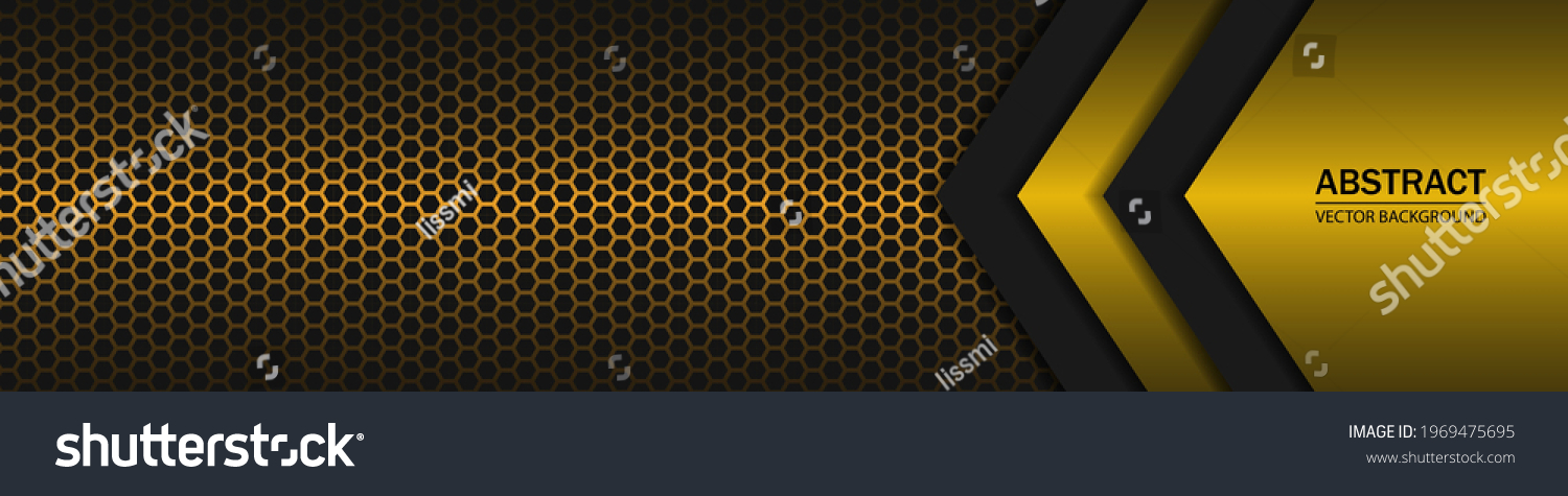 SVG of Black and yellow arrow shapes on a gold hexagonal carbon fiber texture. Geometric shapes on a hexagonal gold grid. svg