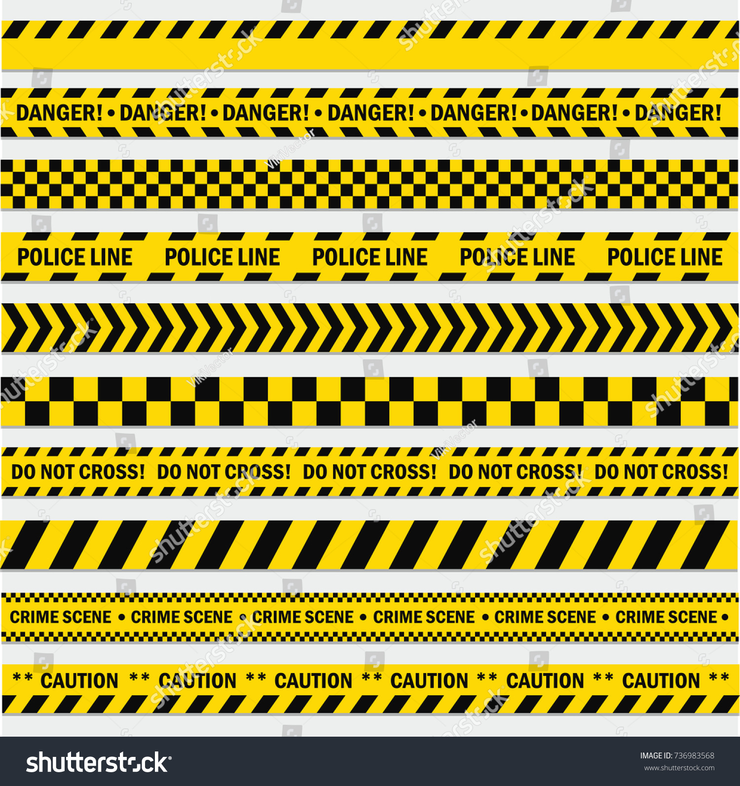 SVG of Black and yellow stripes. Barricade tape, Do not cross, police, crime danger line, bright yellow official crime scene barrier tape. Vector flat style cartoon illustration isolated on white background svg