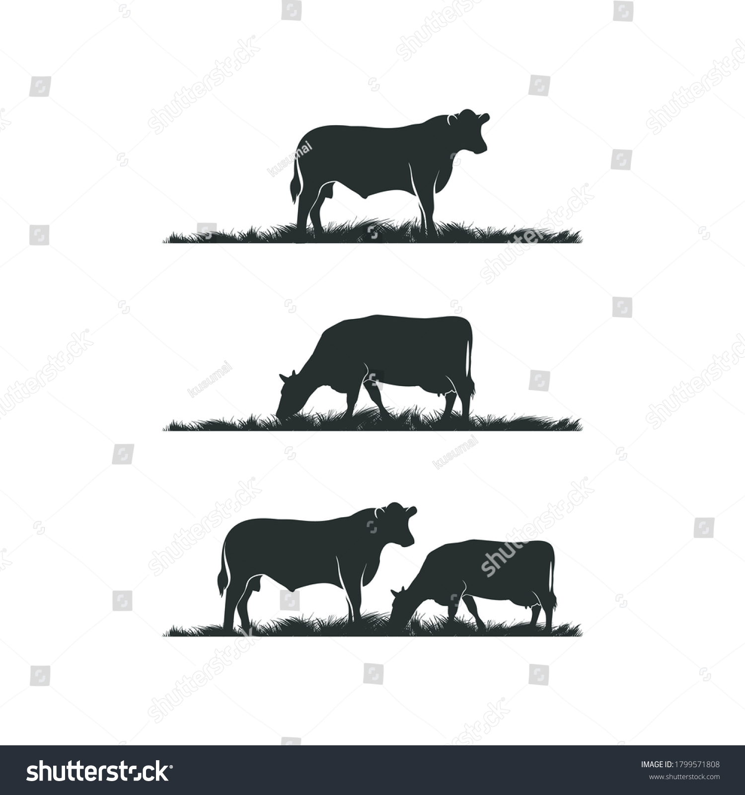 SVG of Black angus vector illustration. Grass silhouette livestock farm logo design svg