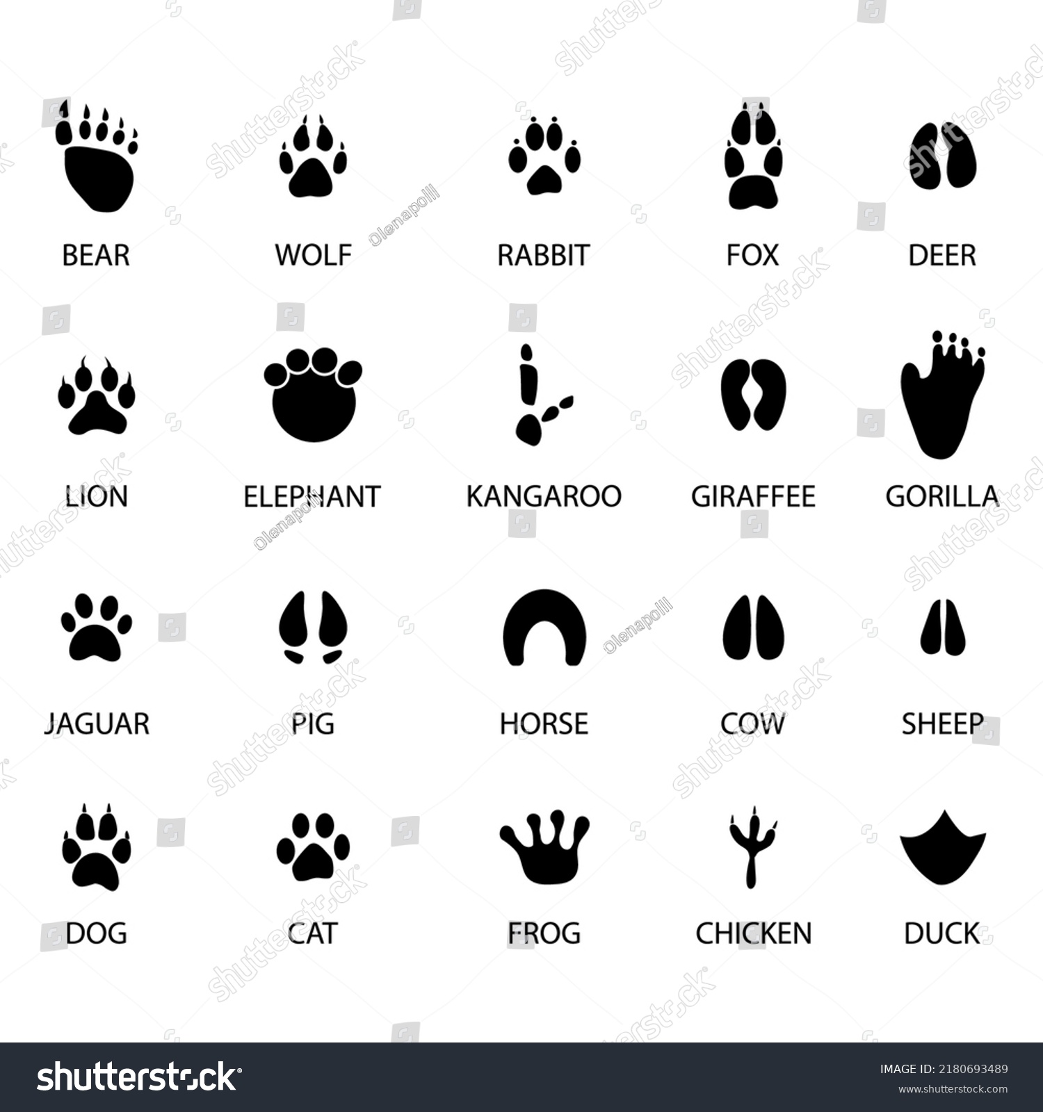 Black Animal Tracks Icons Animal Feet Stock Vector (Royalty Free ...