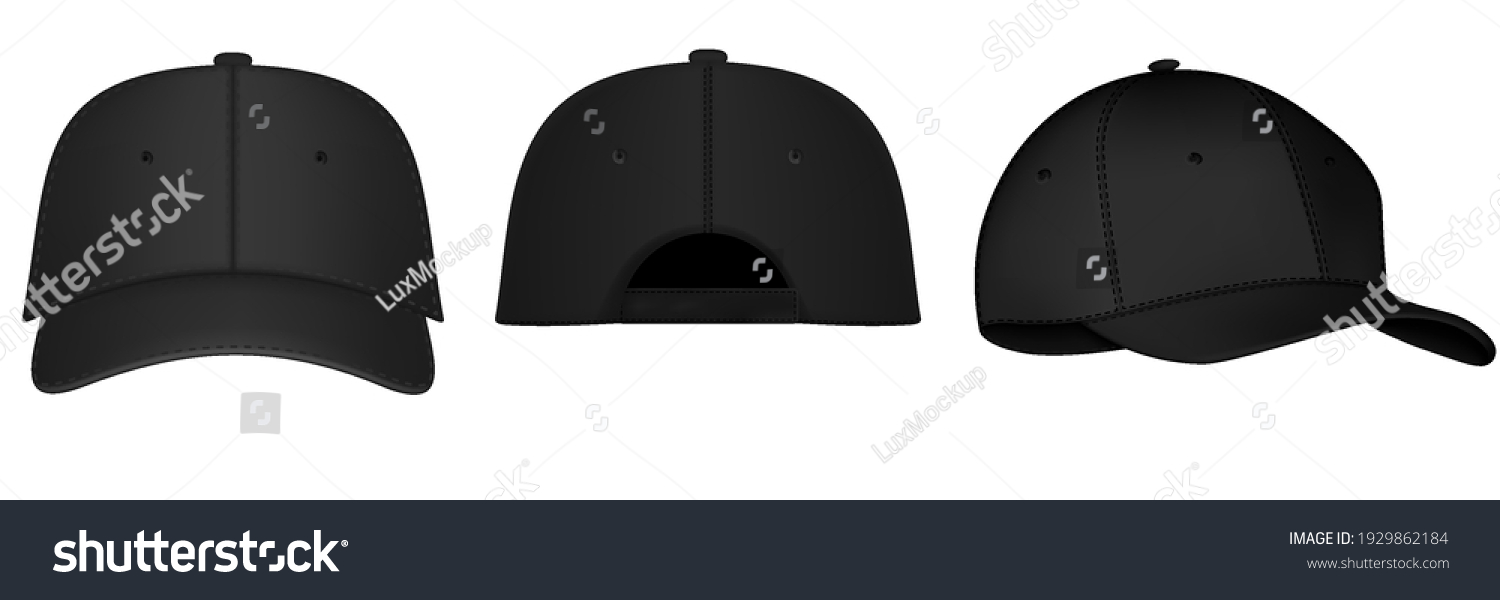 Black Baseball Cap Realistic Back Front Stock Vector (Royalty Free ...