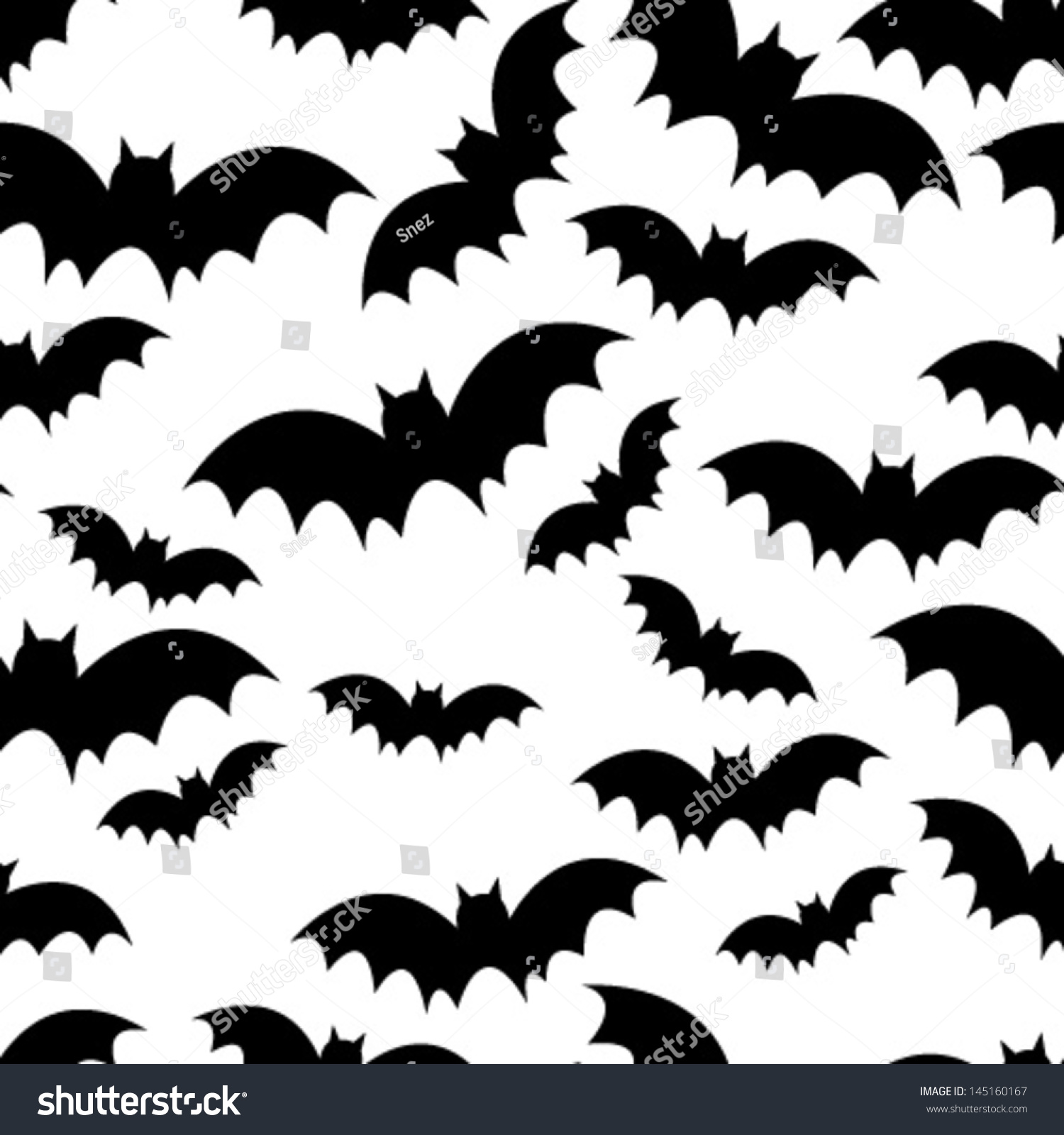 Black Bat Seamless Pattern On White Stock Vector Illustration 145160167 ...