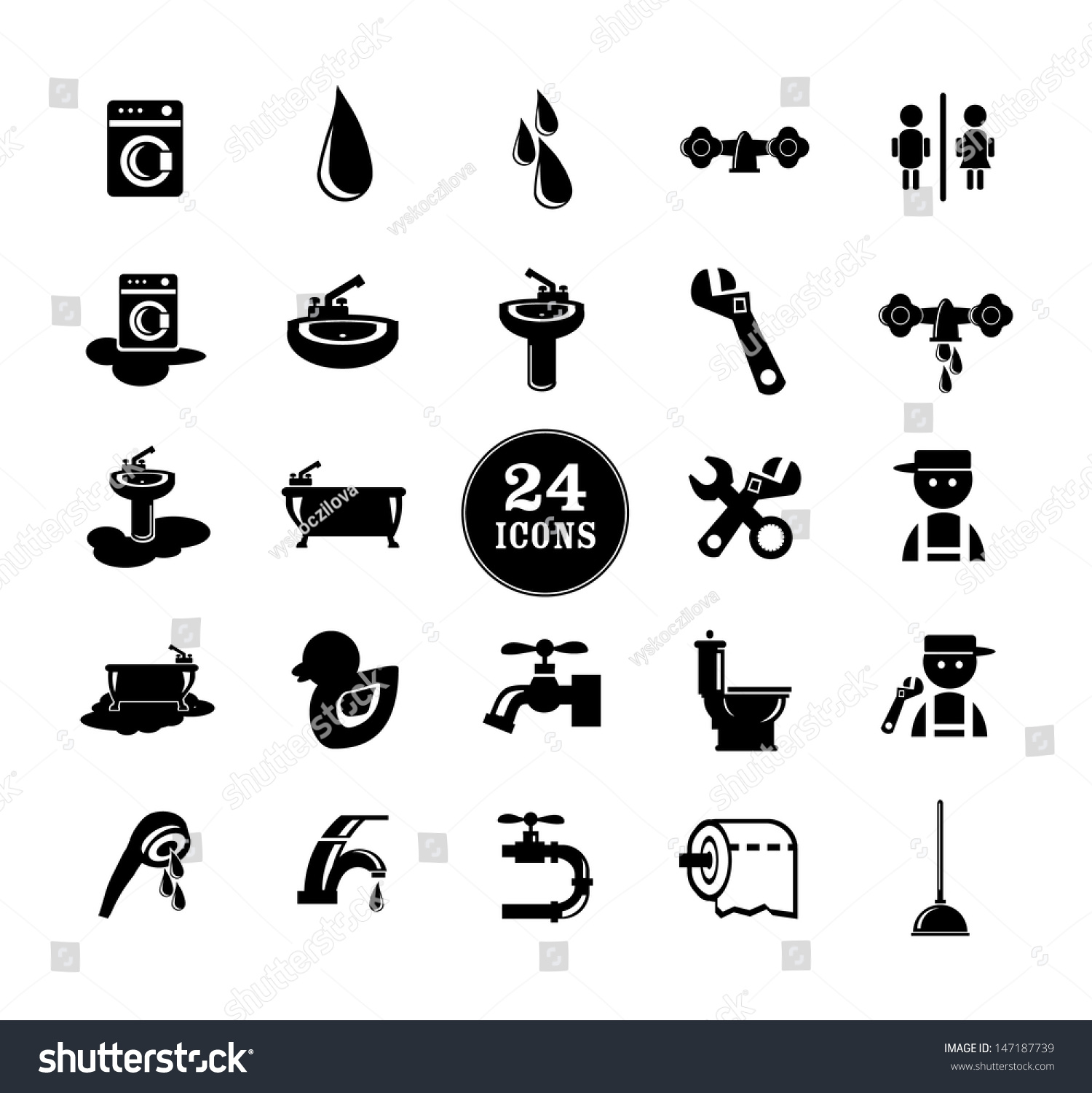 Black Bathroom Icons Set Eps Vector Stock Vector 147187739 - Shutterstock