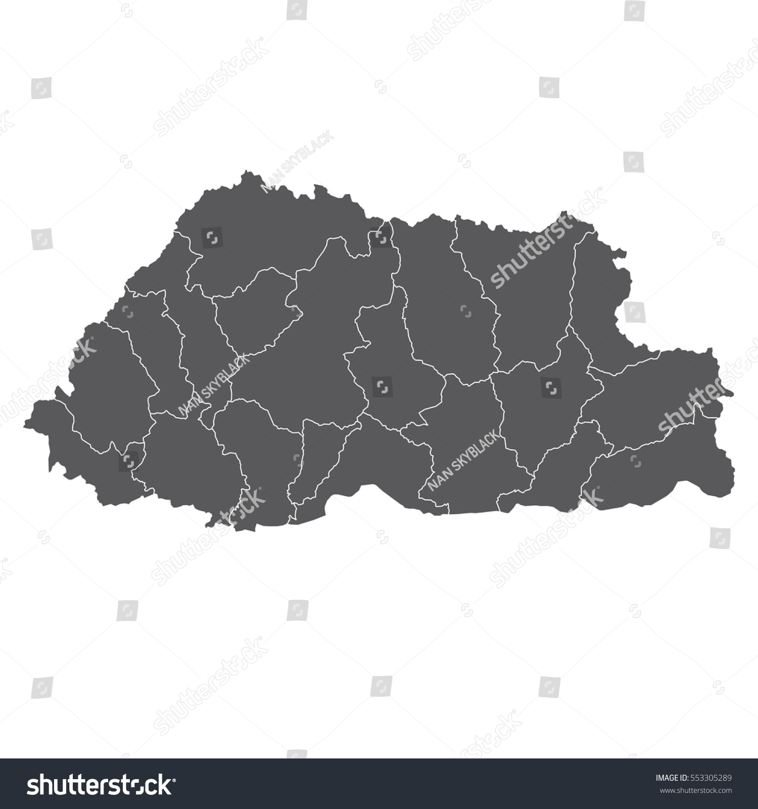 377 Dzongkha Images Stock Photos Vectors Shutterstock   Stock Vector Black Bhutan Map Separated On The Provinces 553305289 