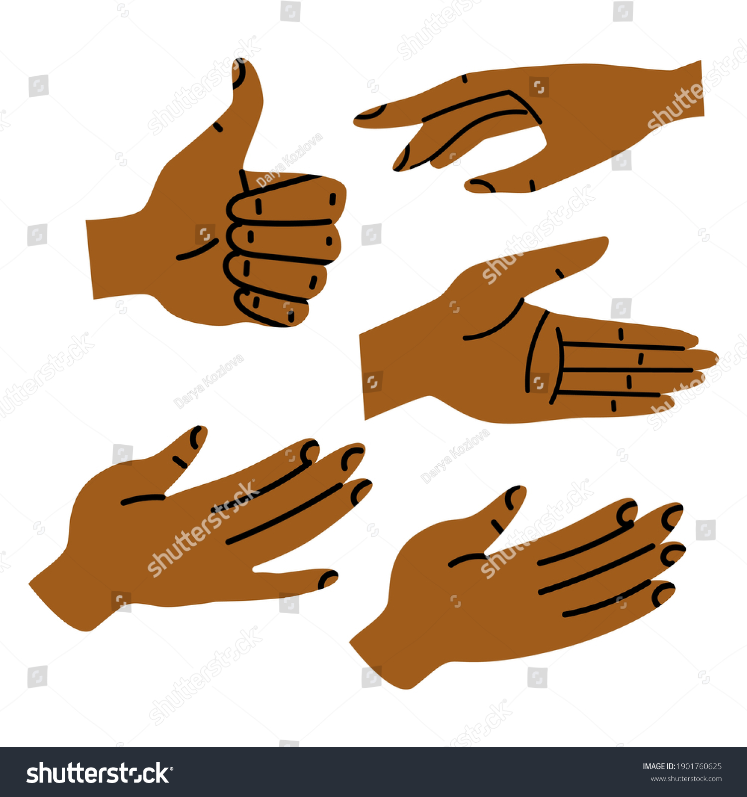 Black Brown Human Hands Different Gestures Stock Vector Royalty Free 1901760625 Shutterstock 3578