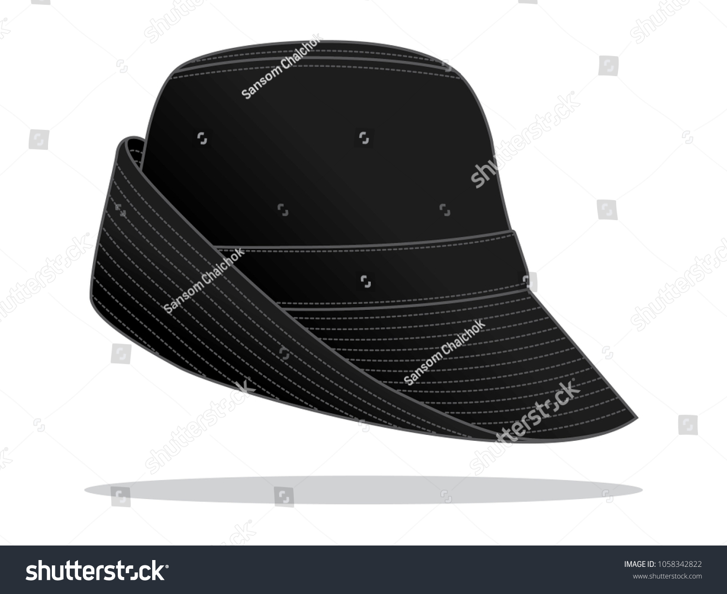 Black Bucket Hat Vector Fold Peak Stock 