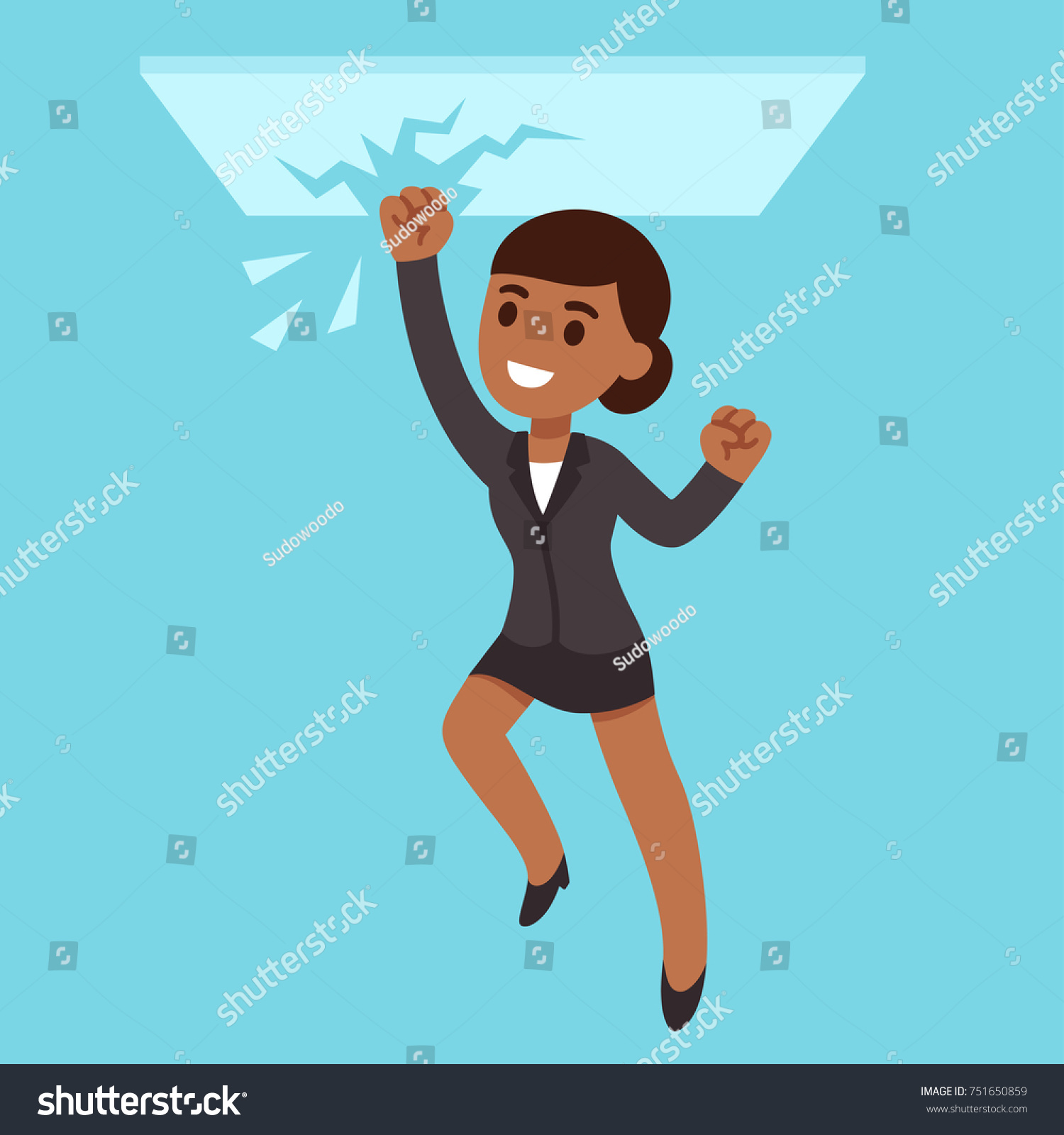 Black Business Woman Breaking Glass Ceiling Stock Vector Royalty