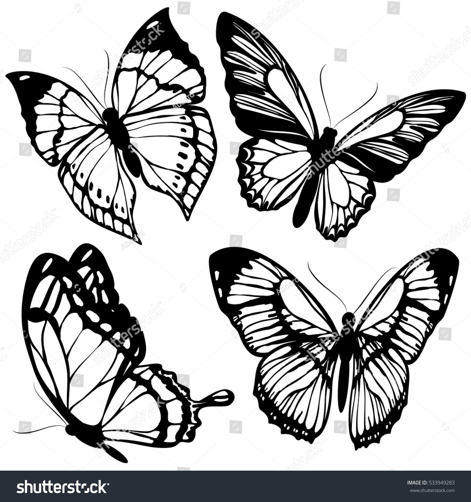 Mariposas Negras Aisladas En Blanco Vector De Stock Libre De Regalías 533949283 Shutterstock 2929