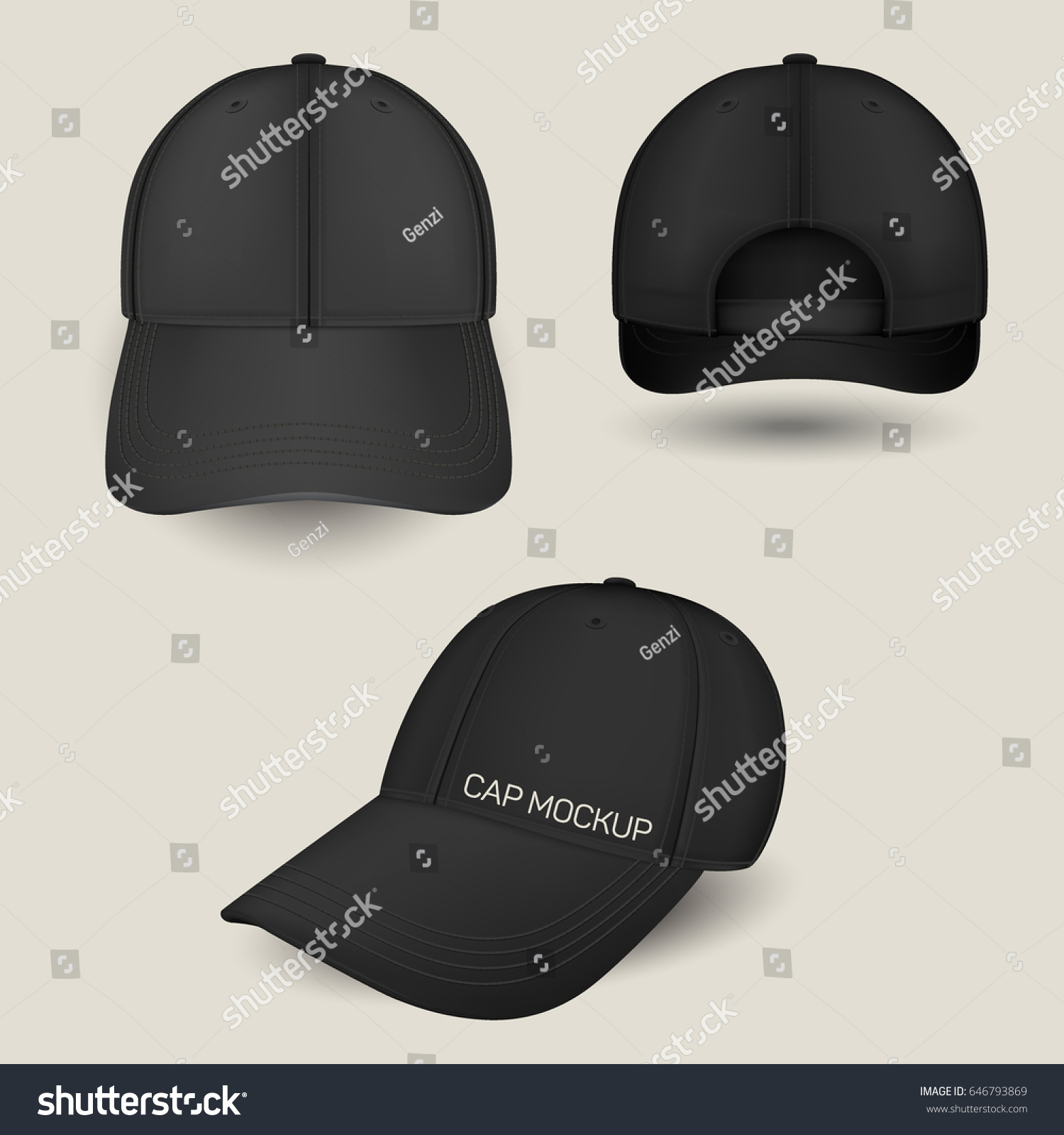 Download Black Caps Mockup Front Side Back Stock Vector Royalty Free 646793869 PSD Mockup Templates