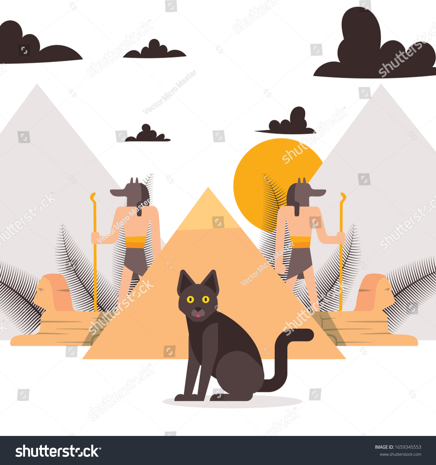 Black Cat Elements Ancient Egypt Culture Stock Vector Royalty Free 1659345553