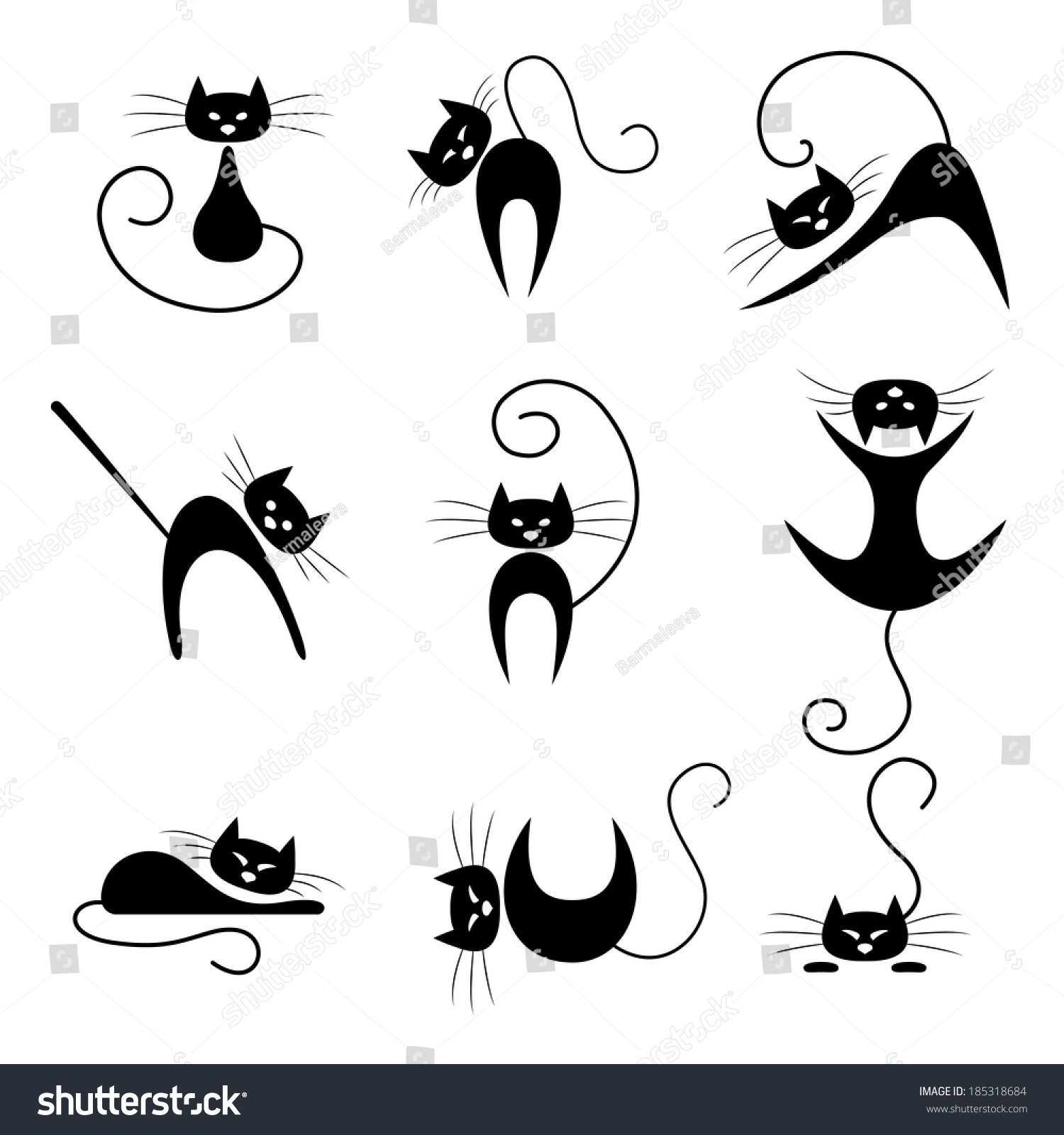 Black Cat Collection Cats Various Poses Stock Vector (Royalty Free ...