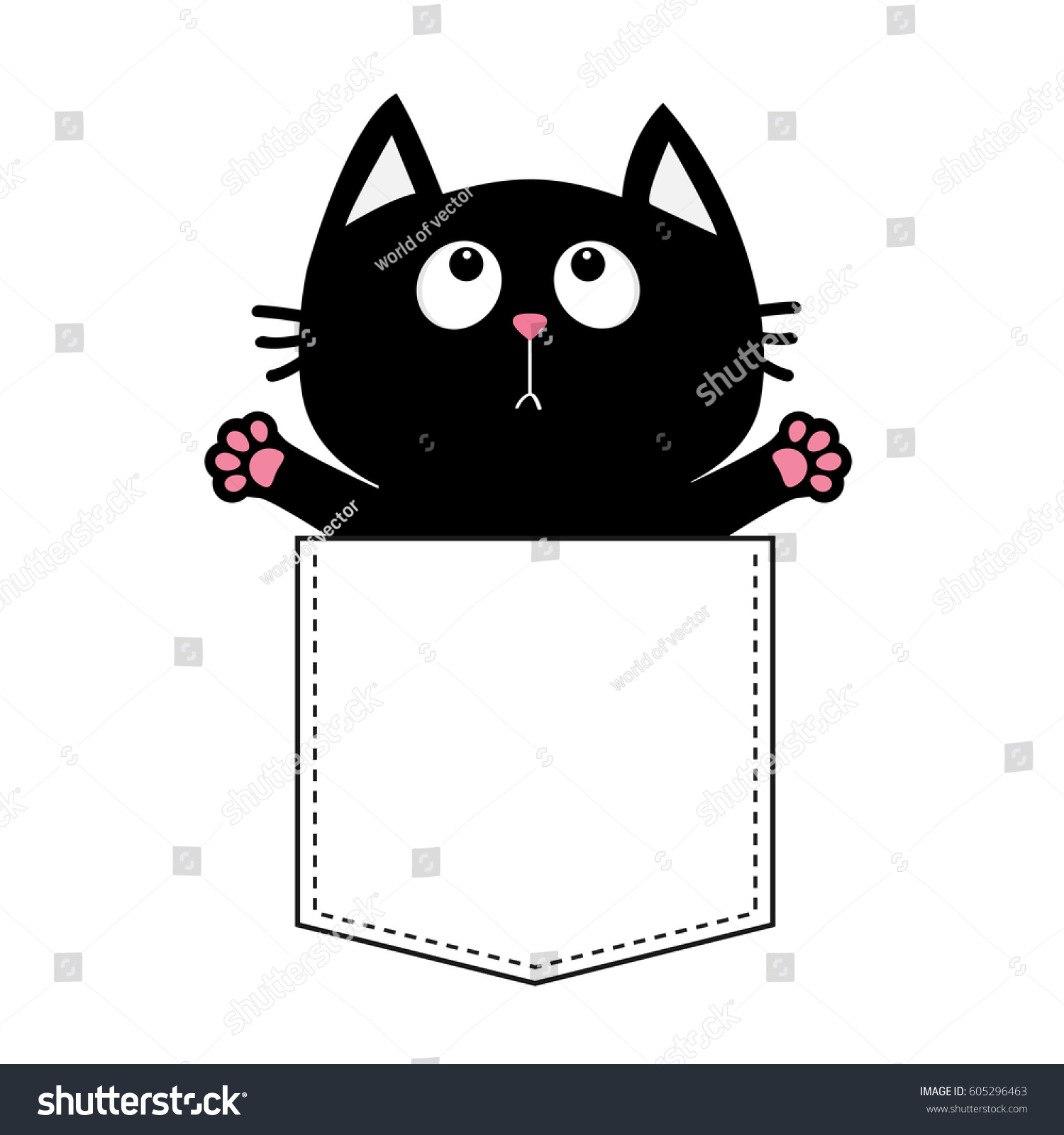 SVG of Black cat in the pocket ready for a hugging. T-shirt design. Open hand paw print. Kitty reaching for a hug Funny Baby card. Cute cartoon character Pet collection Flat White background. Isolated Vector svg