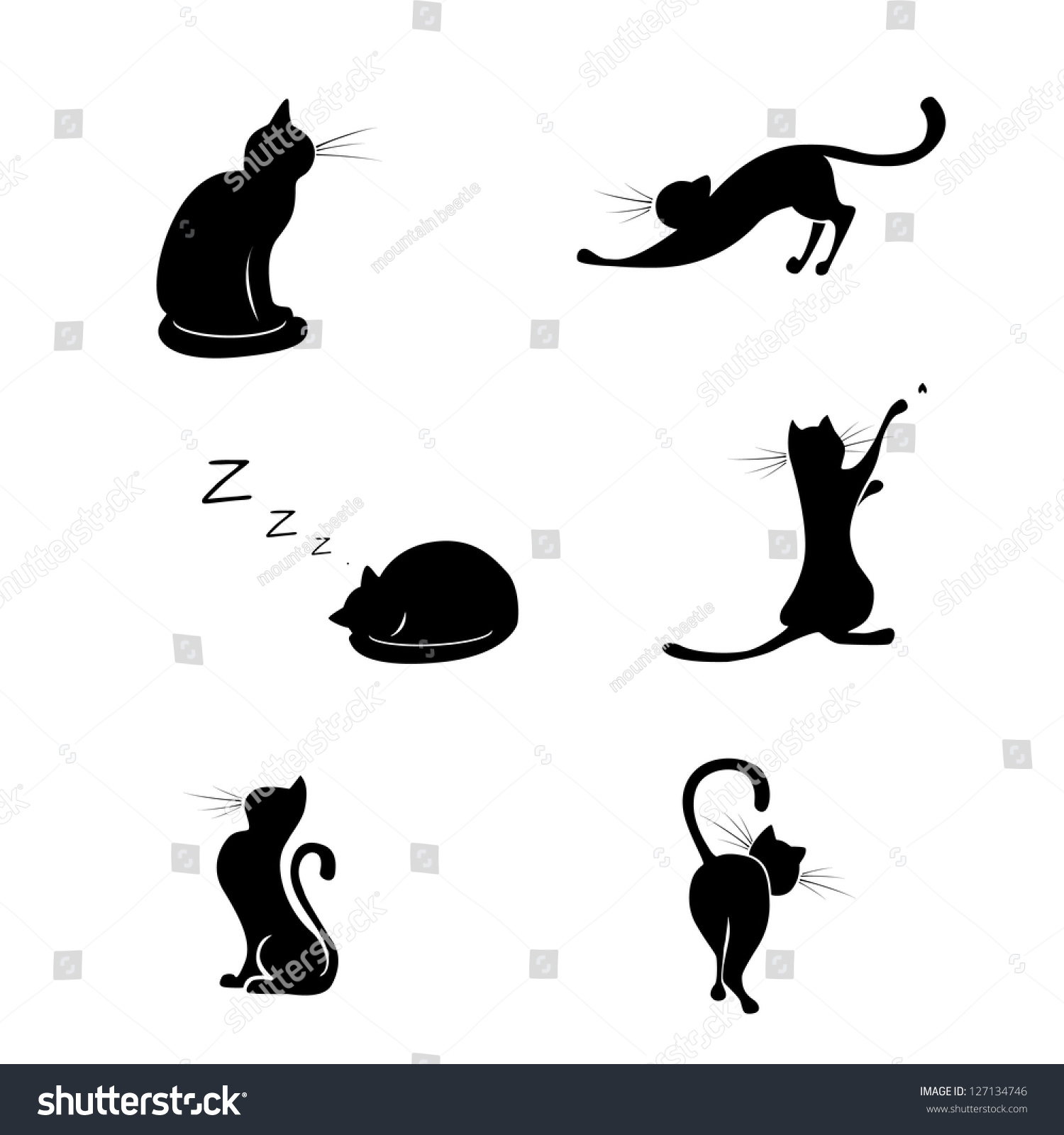 Black Cat Silhouette Collections Stock Vector 127134746 - Shutterstock