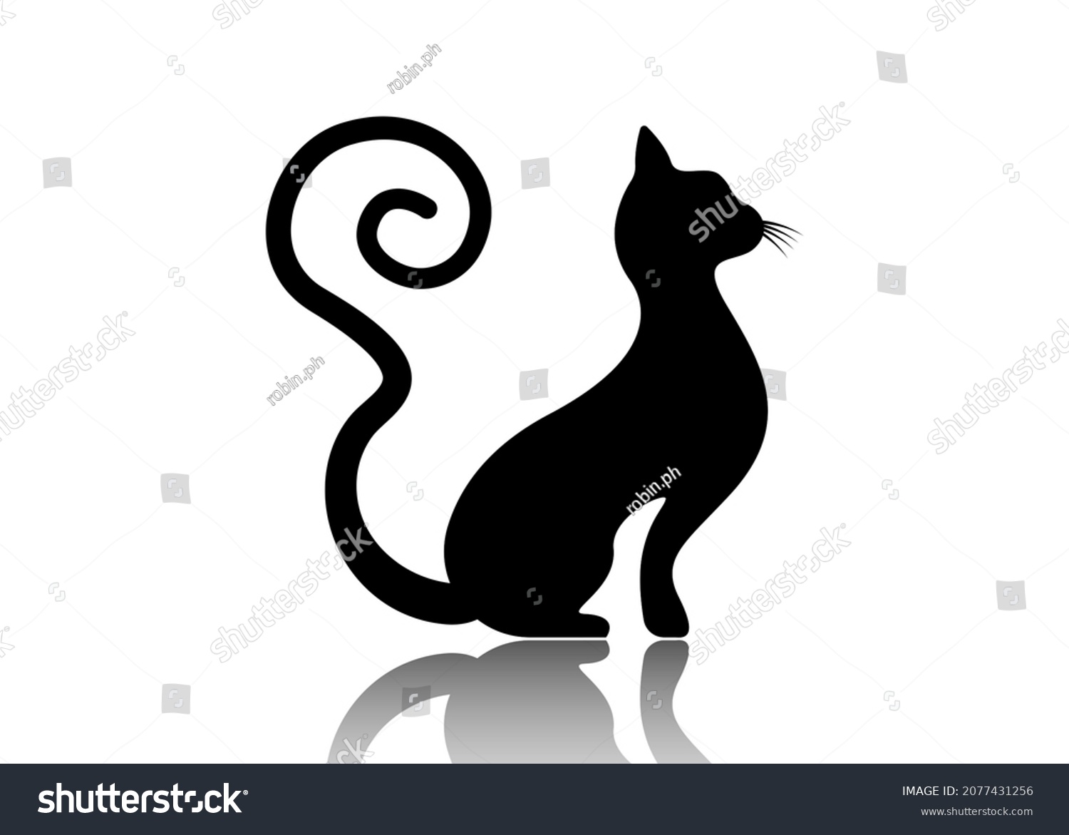 Black Cat Silhouette Curly Tail Feline Stock Vector (Royalty Free ...