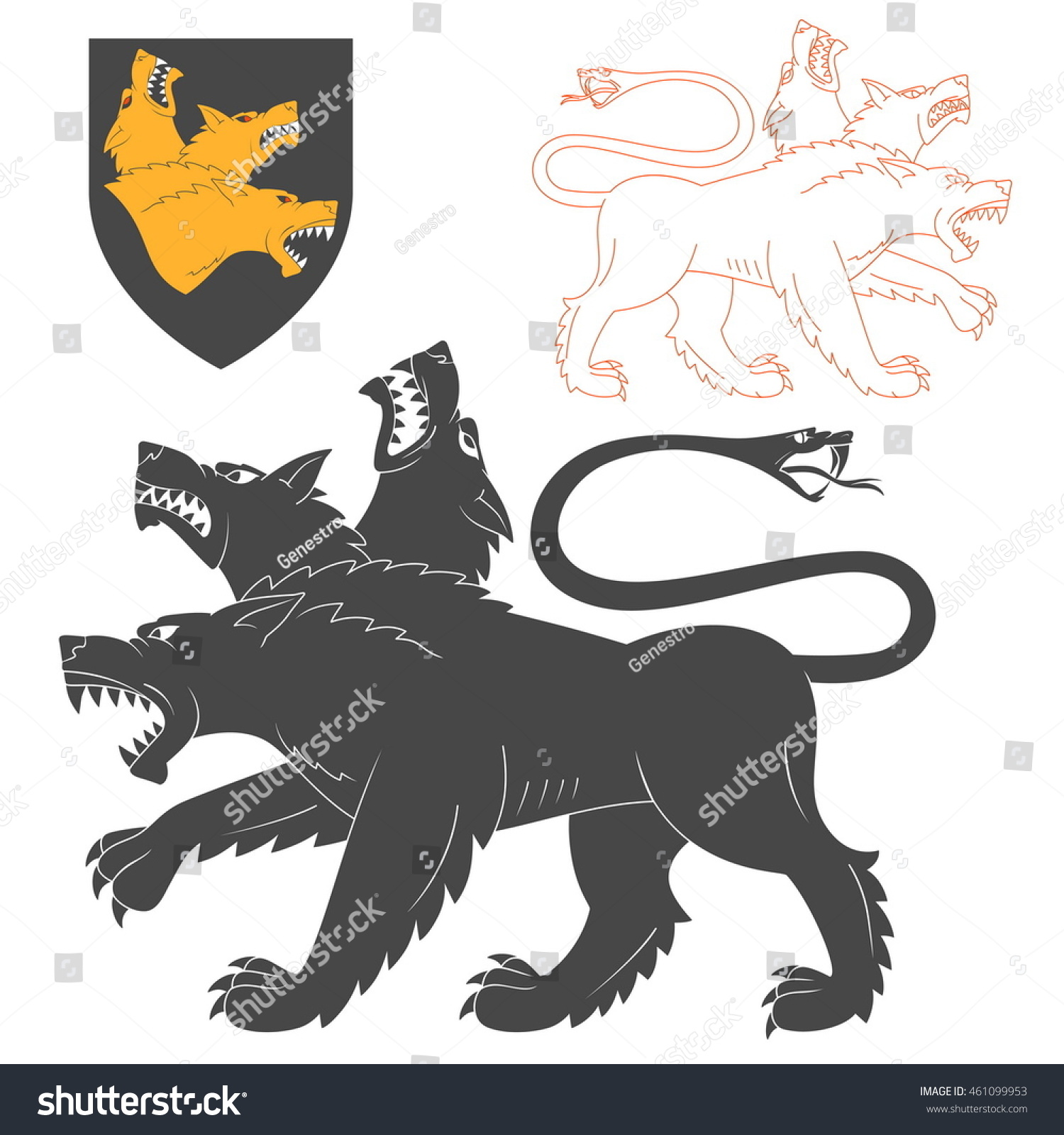 SVG of Black Cerberus Illustration For Heraldry Or Tattoo Design Isolated On White Background. Heraldic Symbols And Elements svg
