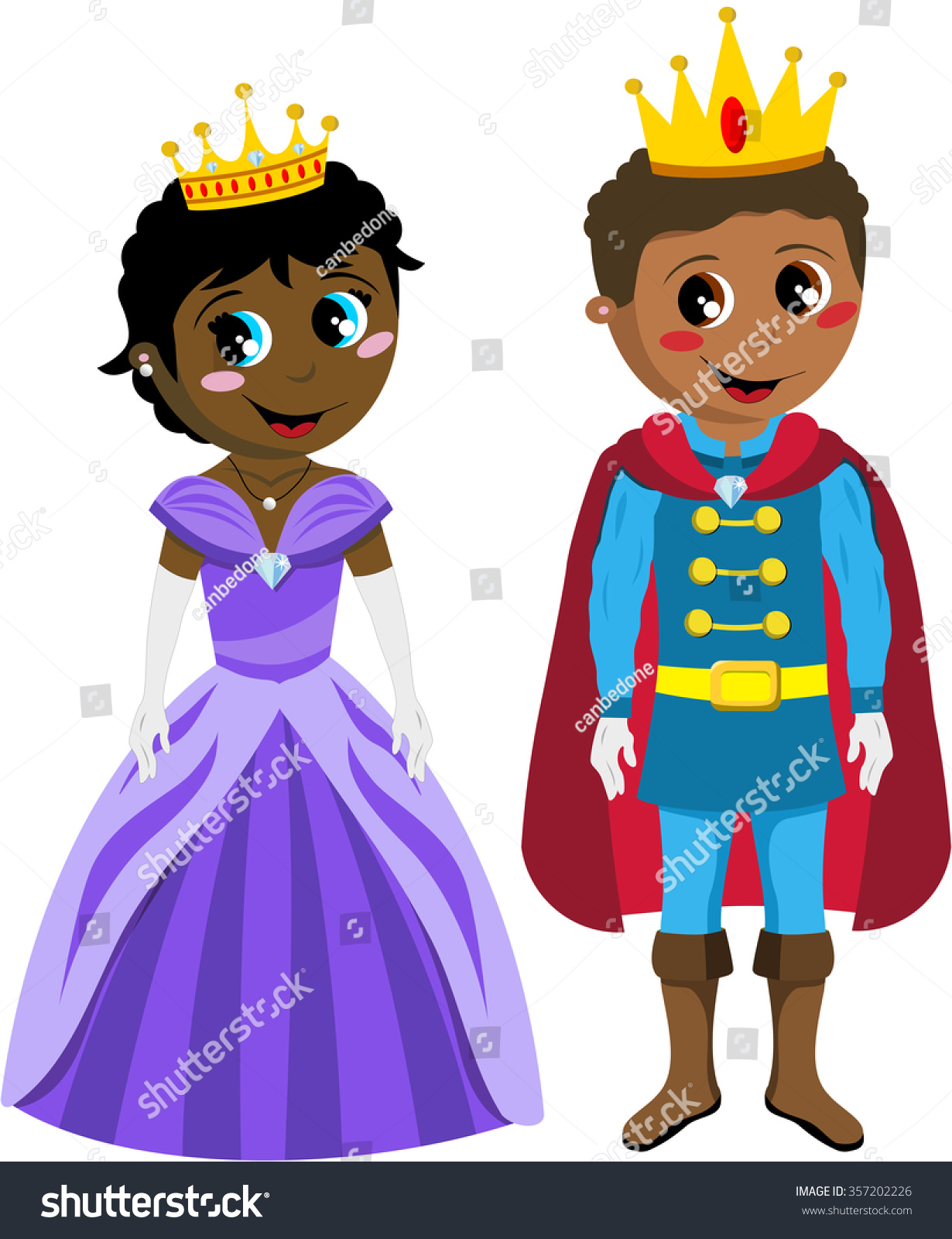 Black Children Princess Prince Standing Isolated Stock Vector 357202226
