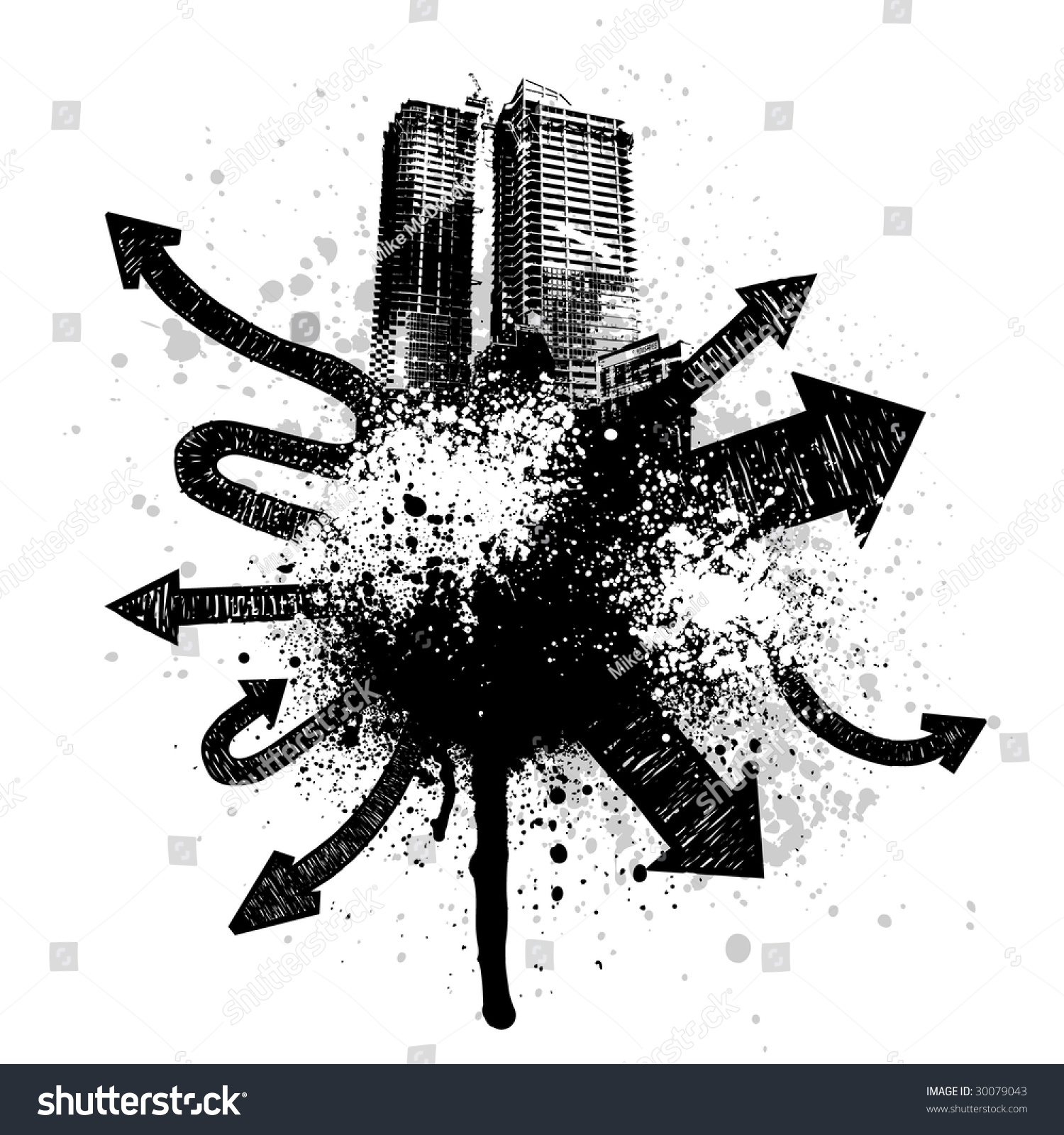 Black City Buildings Graffiti Grunge Arrow Stock Vector 30079043 ...