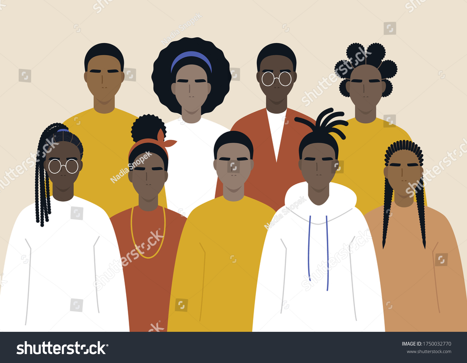 SVG of Black community, african people gathered together, a set of male and female characters wearing casual clothes and different hairstyles svg