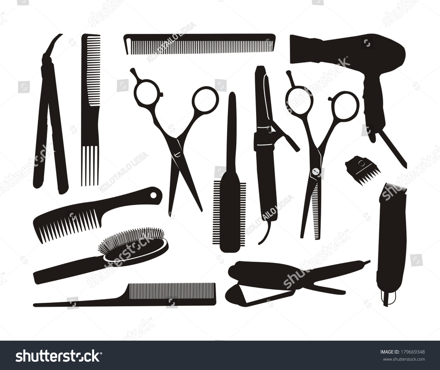 Black Contour Hairstyling Tools Stock Vector Royalty Free