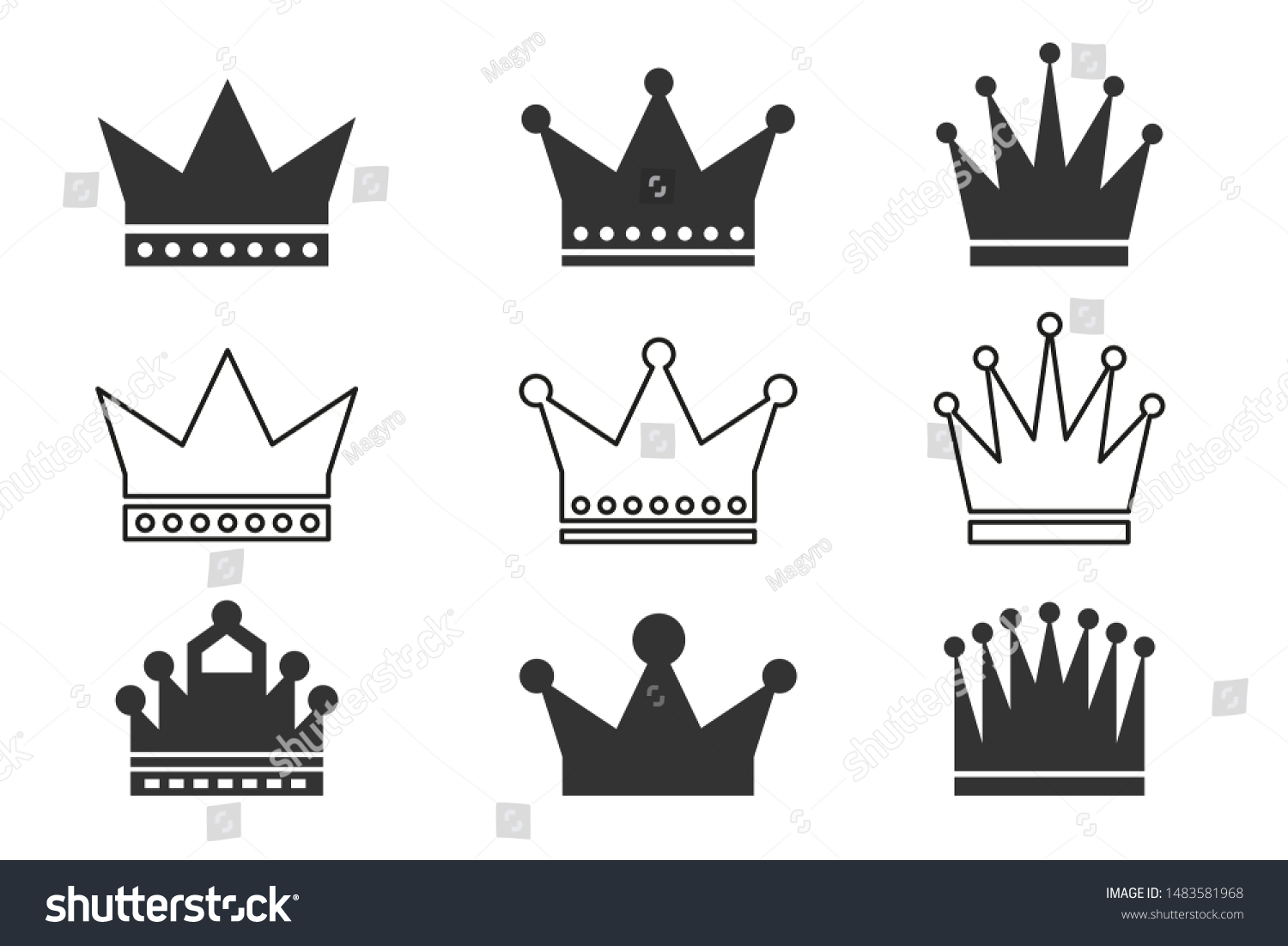 Black Crown Set Simple Vector Illustration Stock Vector (Royalty Free ...