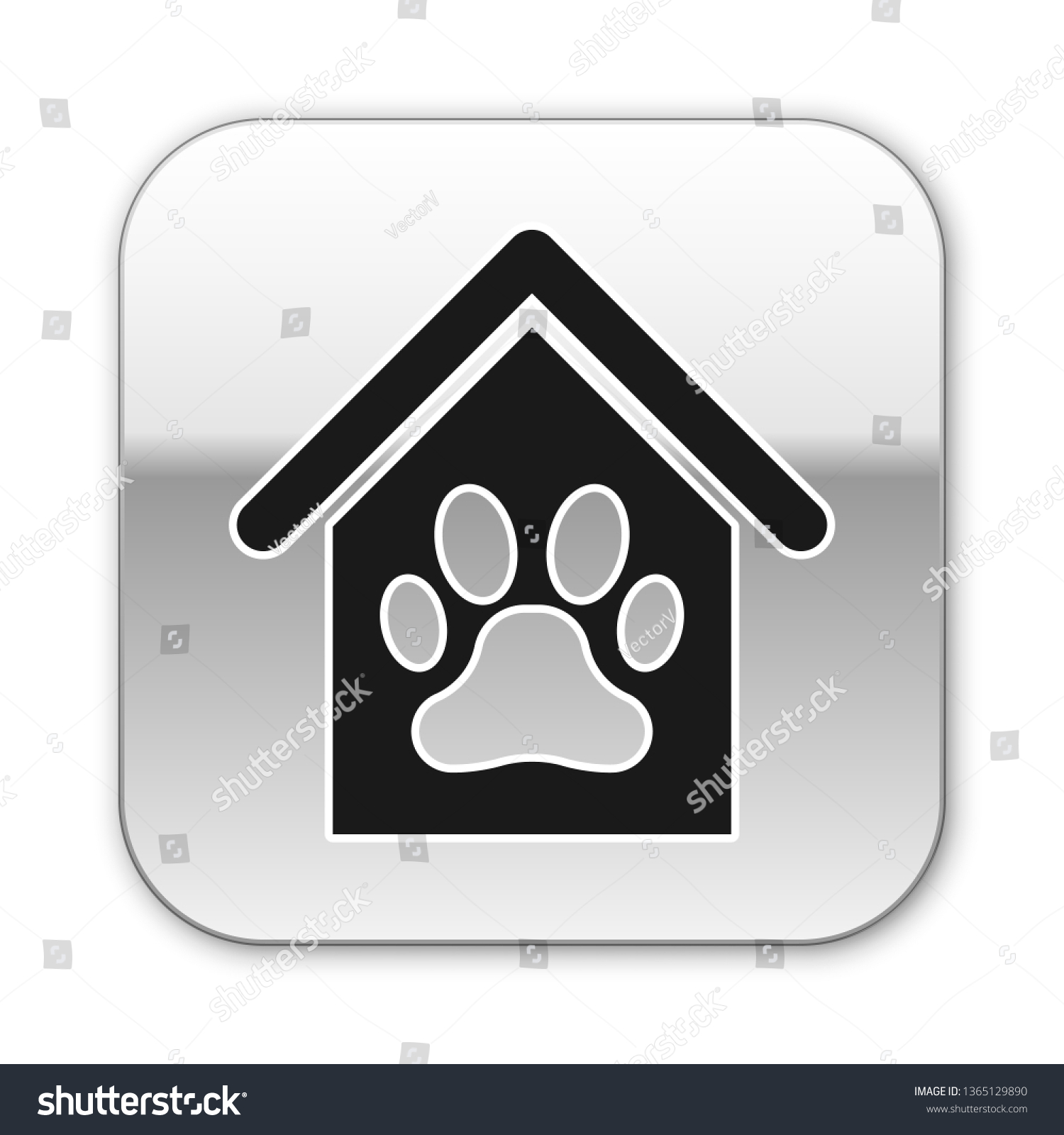 Black Dog House Paw Print Pet Stock 