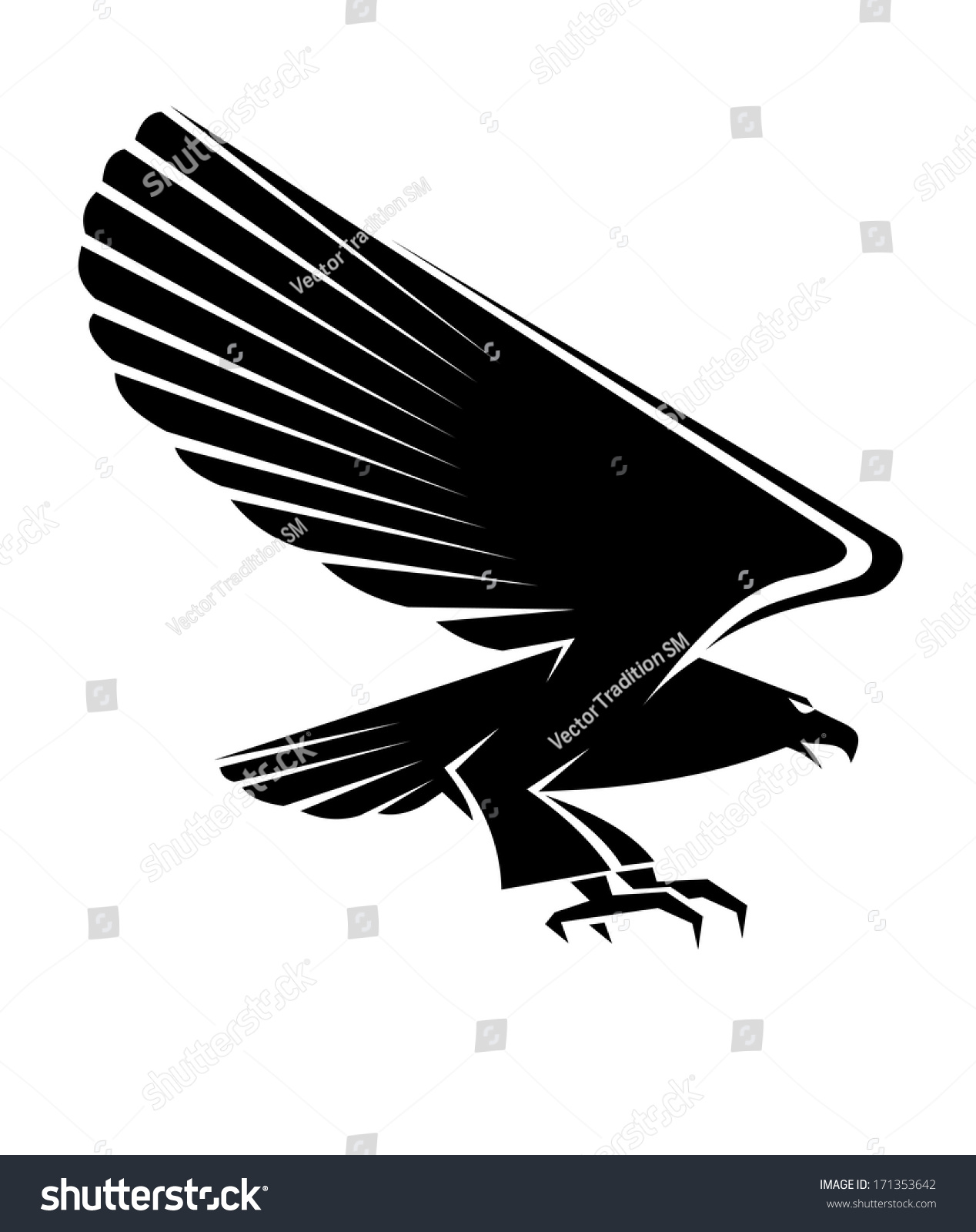 Black Eagle Tattoo Isolated On White Background For Heraldry Or Logo ...