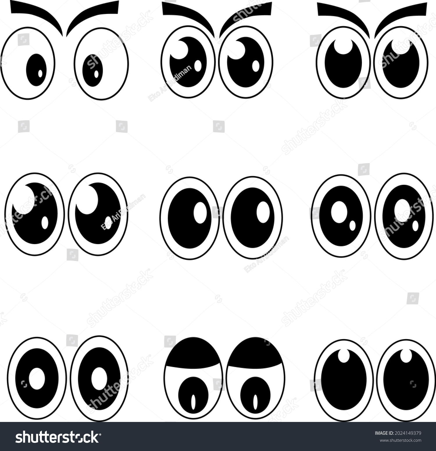 Black Eyes Set Vector Cartoon Style Stock Vector (Royalty Free) 2024149379