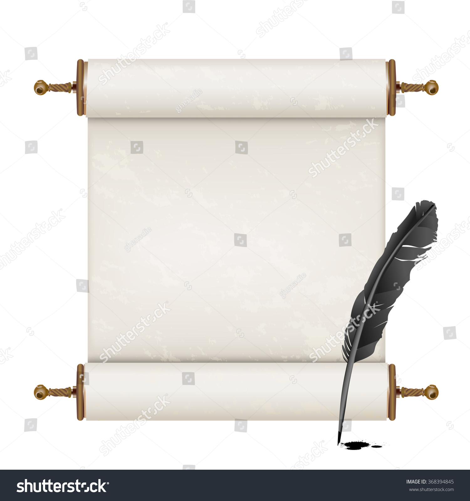 Black Feather And Ancient Scroll On White Stock Vector 368394845 ...