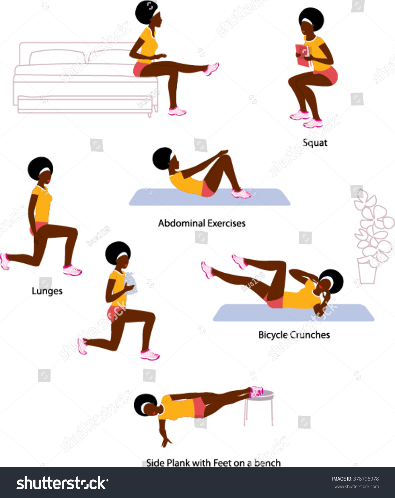 Download Black Female Doing Workout Home Gym Stock Vector 378796978 ...