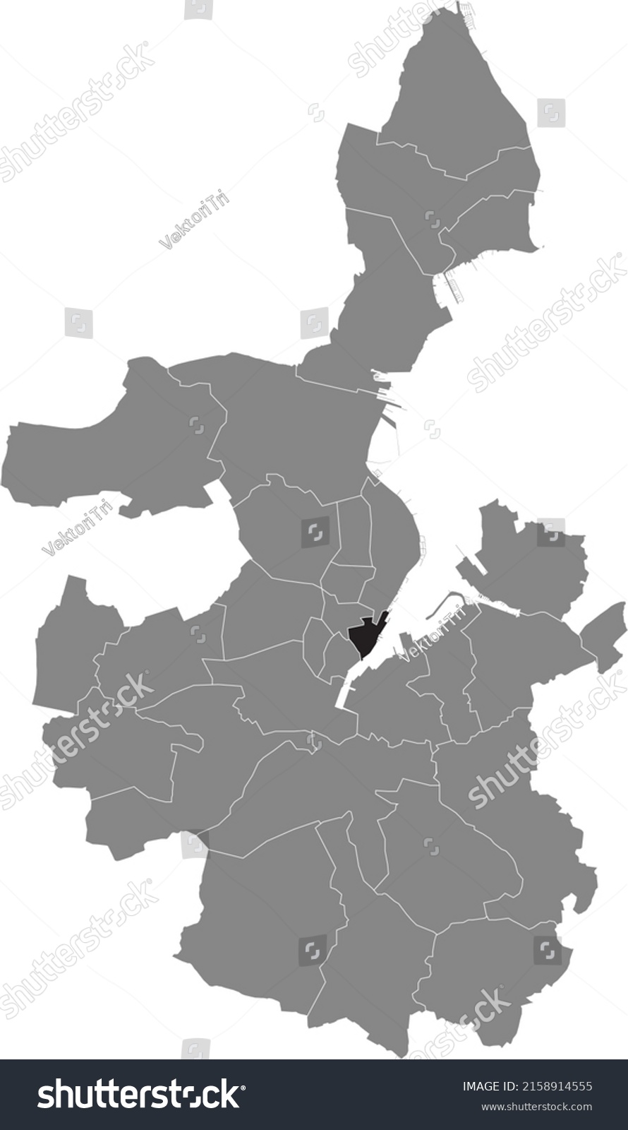 SVG of Black flat blank highlighted location map of the 
ALTSTADT DISTRICT inside gray administrative map of Kiel, Germany svg