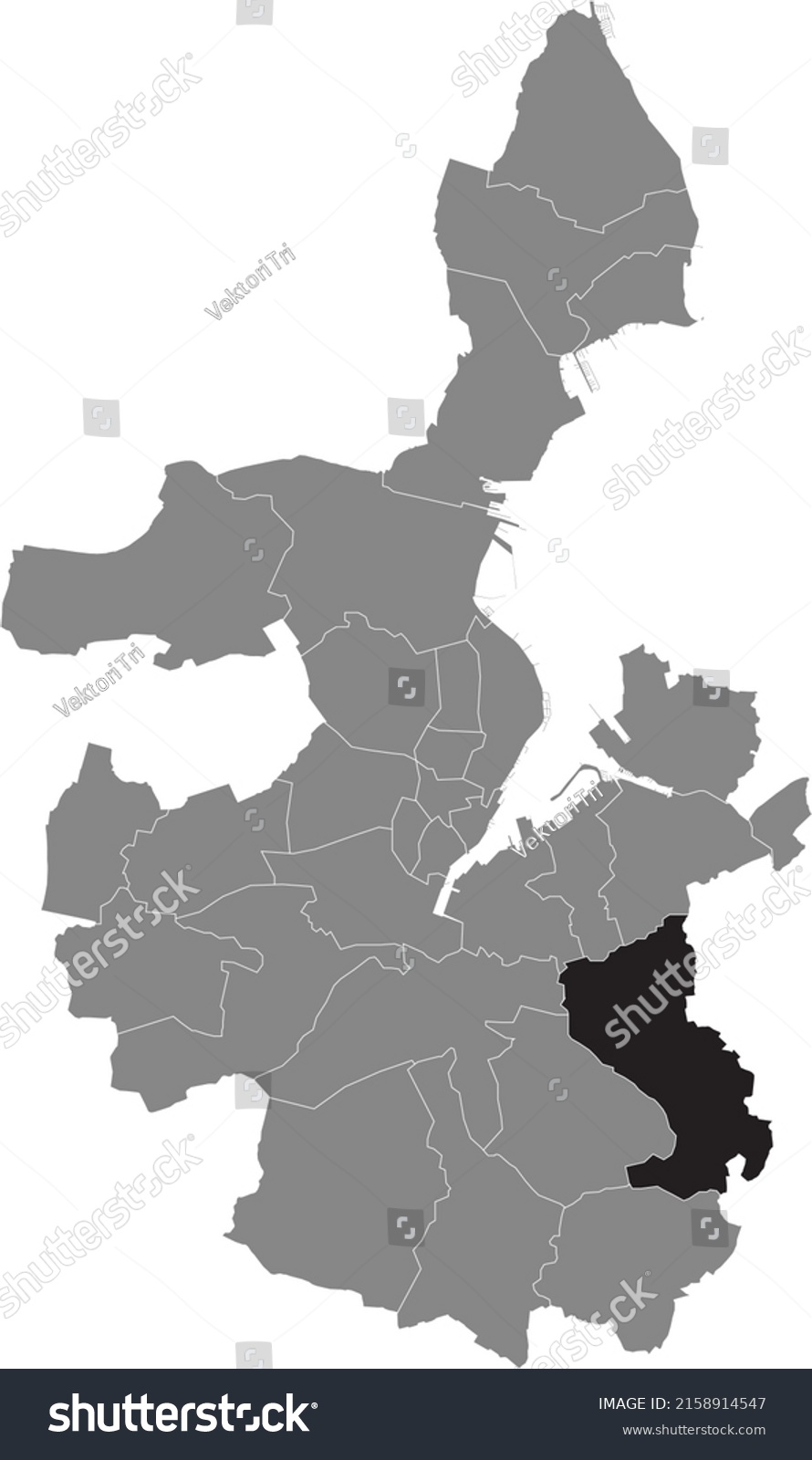 SVG of Black flat blank highlighted location map of the ELMSCHENHAGEN DISTRICT inside gray administrative map of Kiel, Germany svg