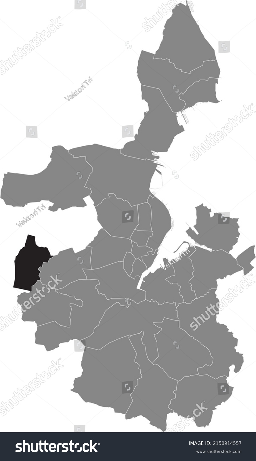 SVG of Black flat blank highlighted location map of the METTENHOF DISTRICT inside gray administrative map of Kiel, Germany svg