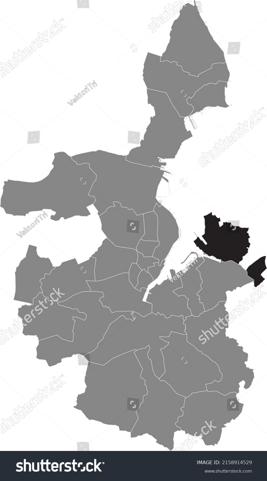 SVG of Black flat blank highlighted location map of the NEUMÜHLEN-DIETRICHSDORF DISTRICT inside gray administrative map of Kiel, Germany svg