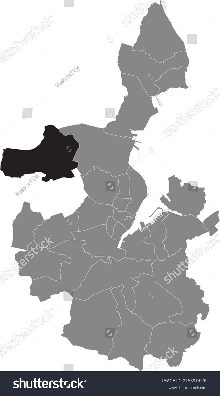 SVG of Black flat blank highlighted location map of the SUCHSDORF DISTRICT inside gray administrative map of Kiel, Germany svg