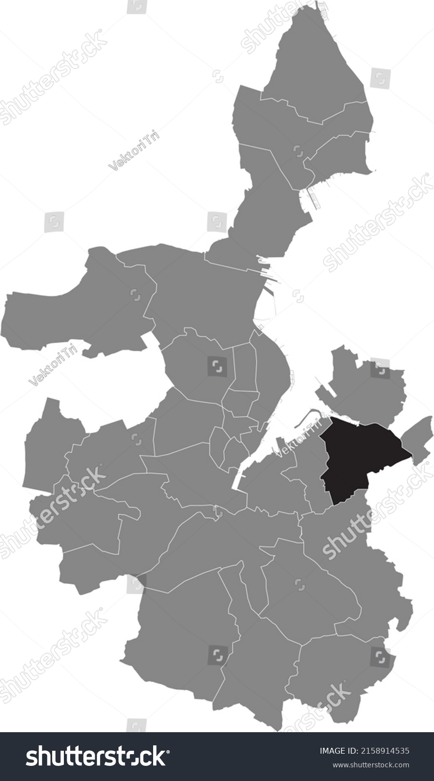 SVG of Black flat blank highlighted location map of the WELLINGDORF DISTRICT inside gray administrative map of Kiel, Germany svg
